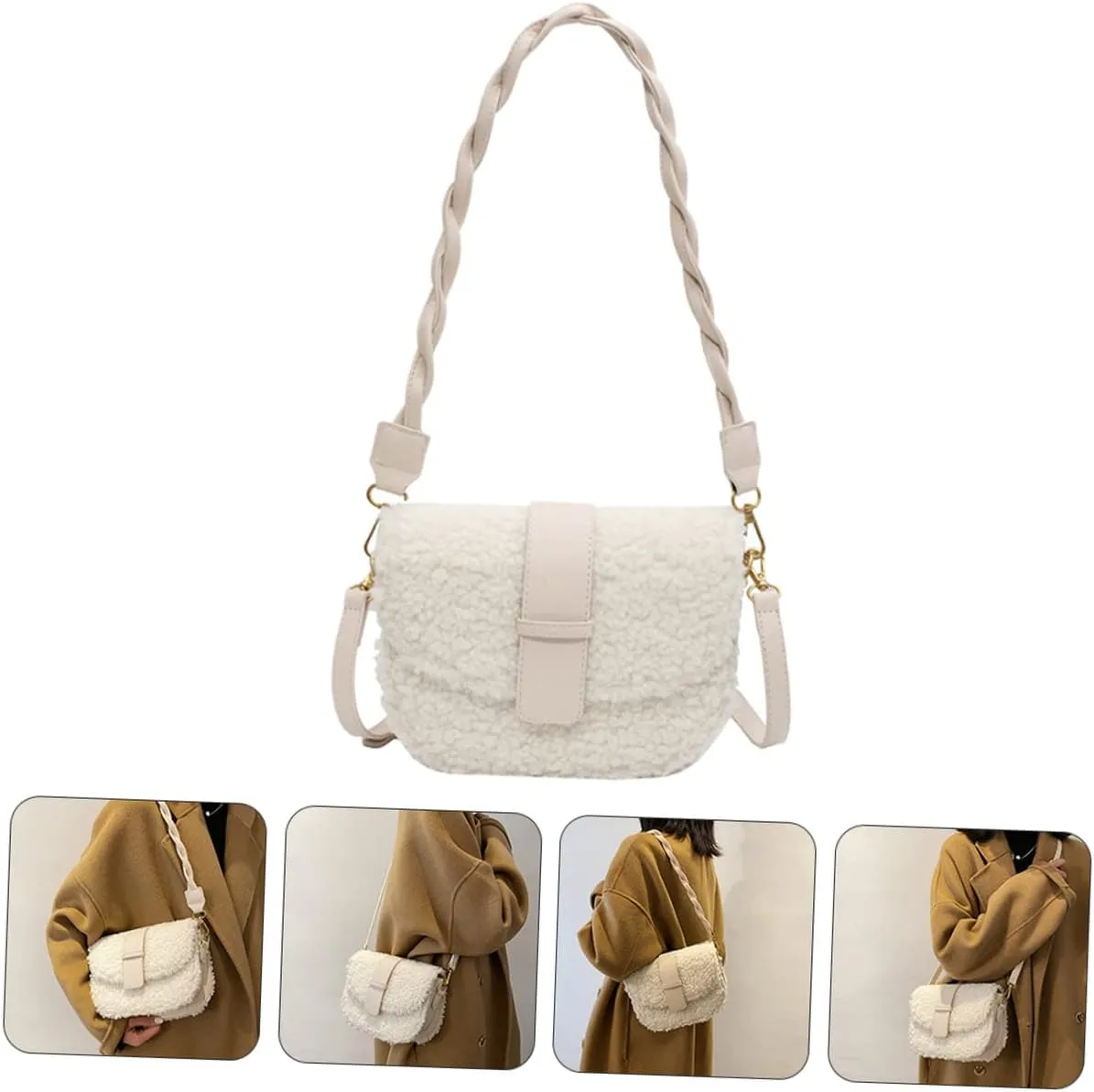 VALICLUD Ladies Bag Sherpa Crossbody Bags for Women White Shoulder Bag White Crossbody Bags for Women Woman Plush