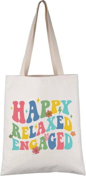 VAMSII Applied Behavior Analysis Gift Happy Relaxed Engaged Tote Bag Behavior Analysis Handbag ABA Philosophy Gift