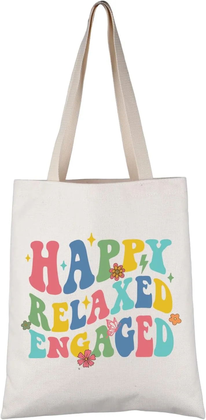 VAMSII Applied Behavior Analysis Gift Happy Relaxed Engaged Tote Bag Behavior Analysis Handbag ABA Philosophy Gift