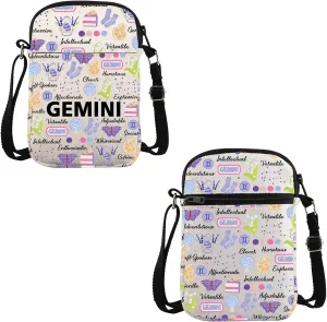 VAMSII Gemini Zodiac Inspired Gift Gemini Words Crossbody Bag Astrology Lover Travel Bag Zodiac Gemini Merch