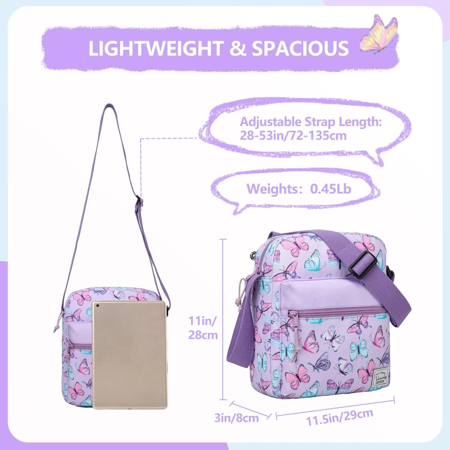 VASCHY Crossbody Bag Purse for Girls, Lightweight Small Messenger Shoulder Bag Gift for Preteen/Teen Little Kids