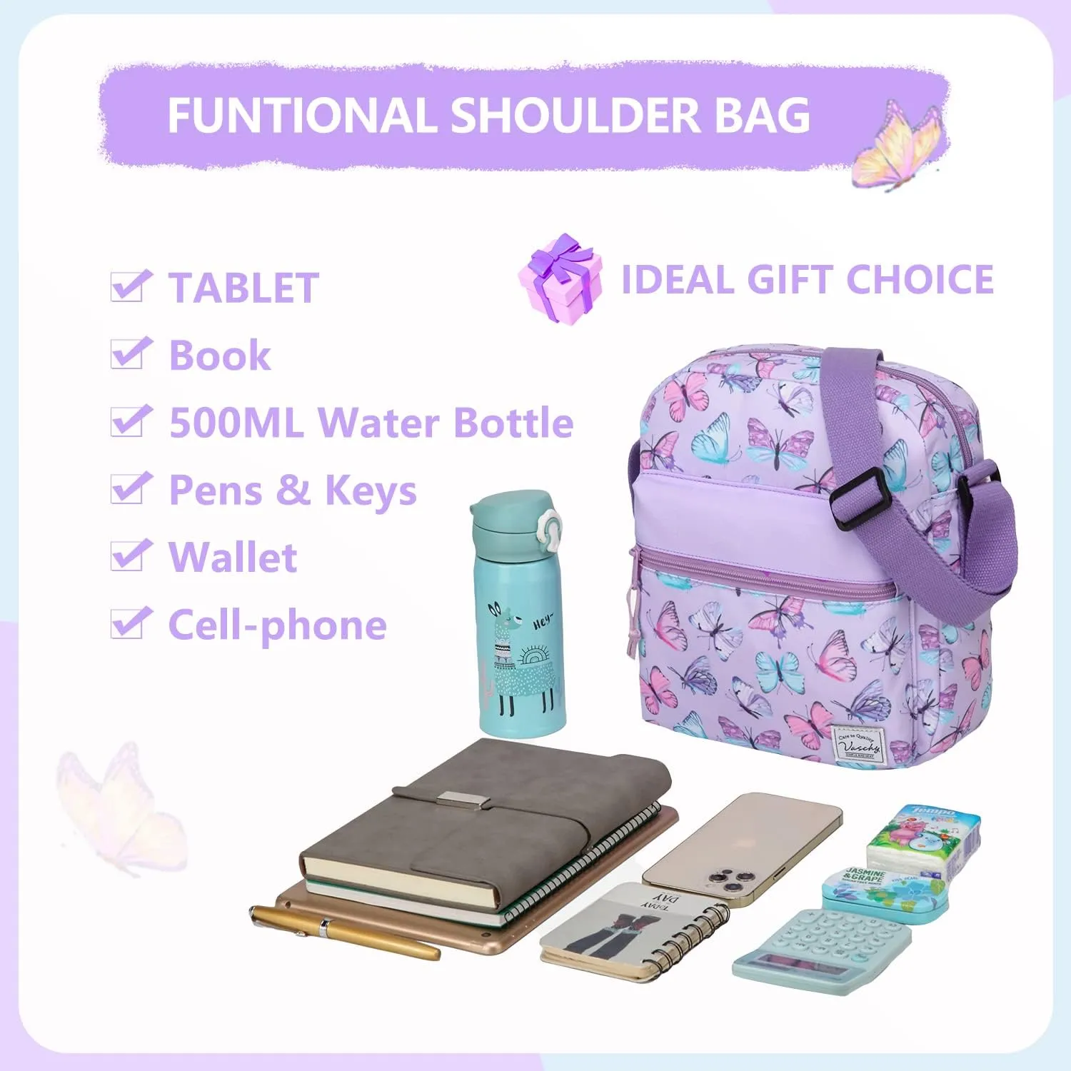 VASCHY Crossbody Bag Purse for Girls, Lightweight Small Messenger Shoulder Bag Gift for Preteen/Teen Little Kids