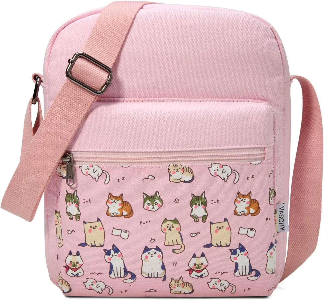 VASCHY Messenger Bag for Girls, Lightweight Canvas Crossbody Bag Purse for Teen Girls Women Fits Water Bottle