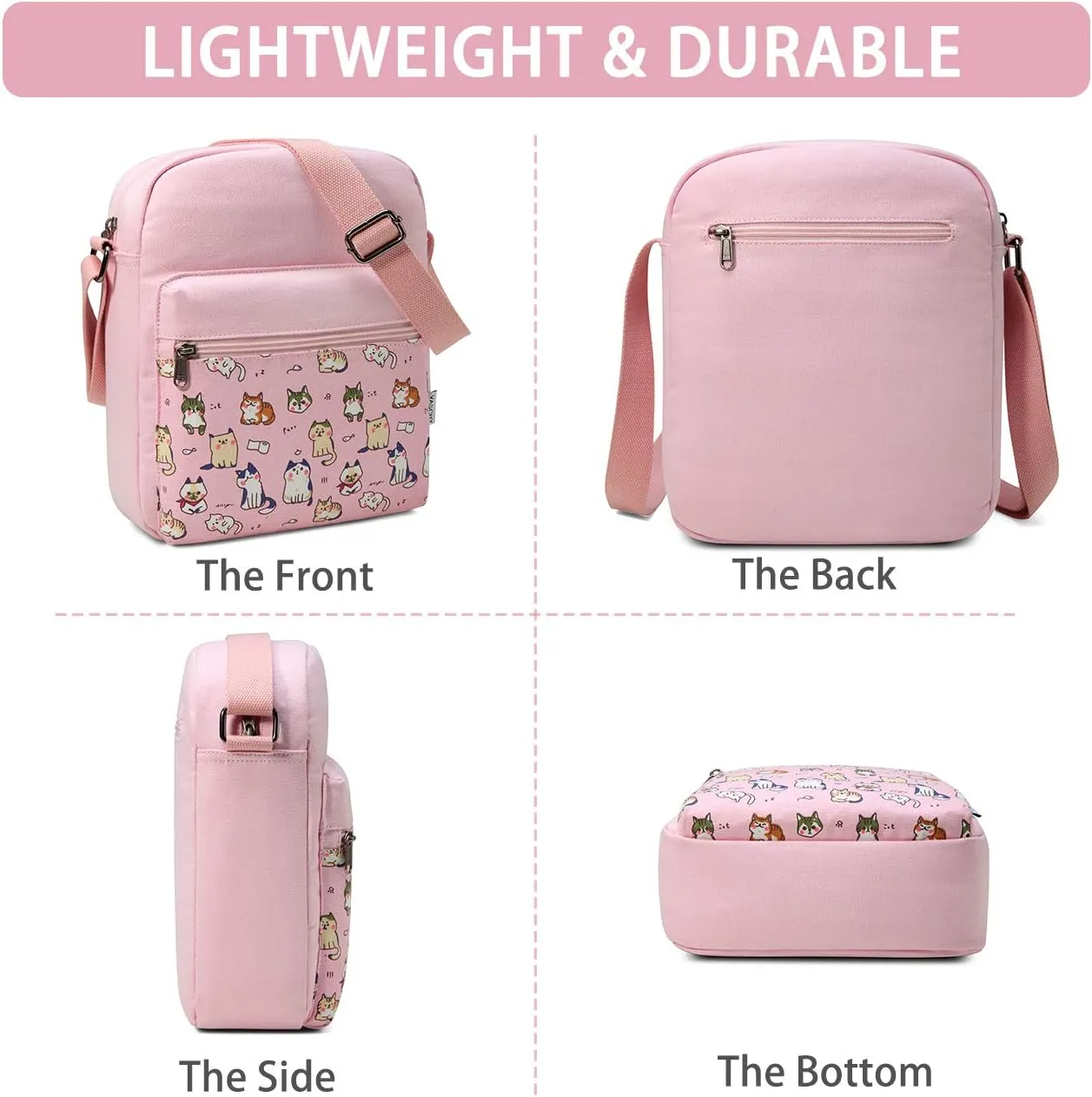 VASCHY Messenger Bag for Girls, Lightweight Canvas Crossbody Bag Purse for Teen Girls Women Fits Water Bottle