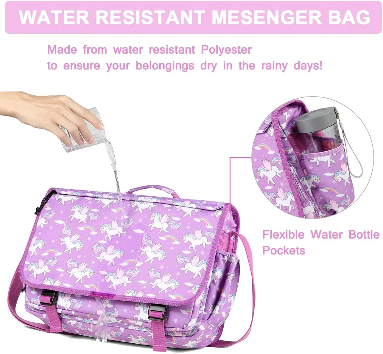 VASCHY Messenger Bag for Kids, Cute 15.6inch Laptop Crossbody School Bag for Boys Girls Teens Women
