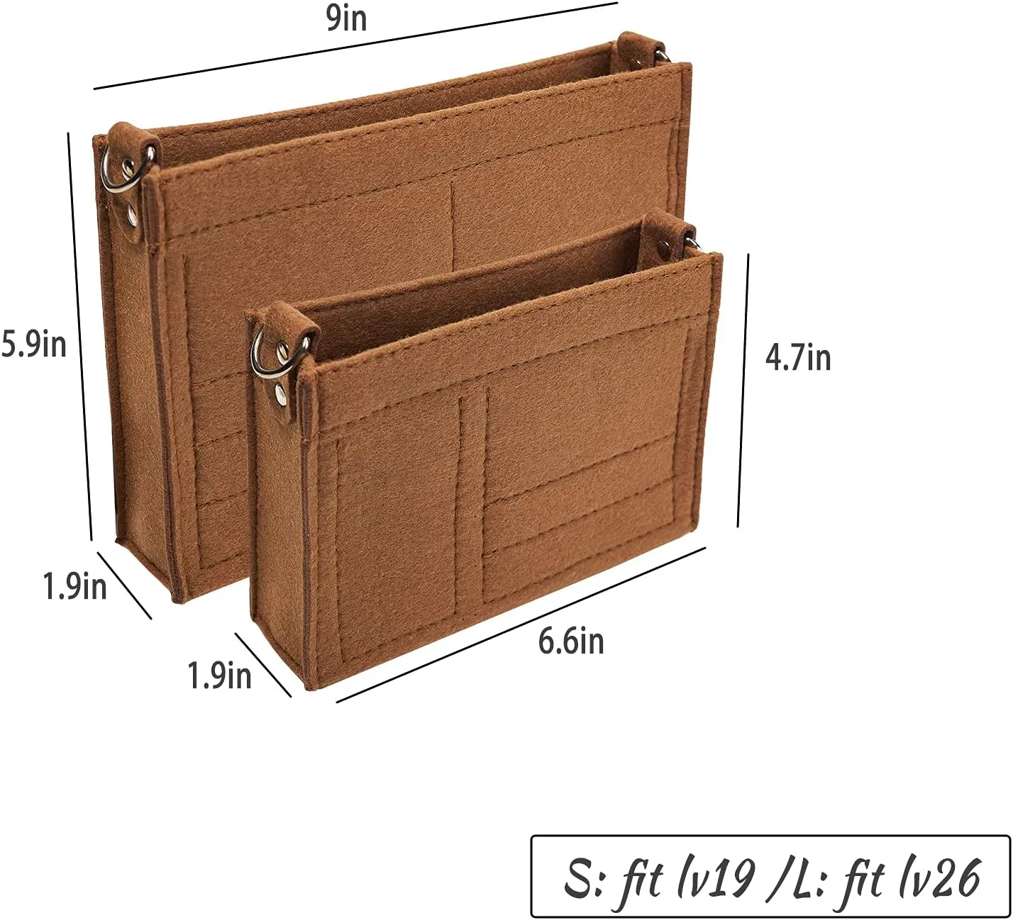 Vercord Felt Purse Insert Organizer LV 26 19 Toiletry Pouch Insert with D Ring Attach Chain Strap