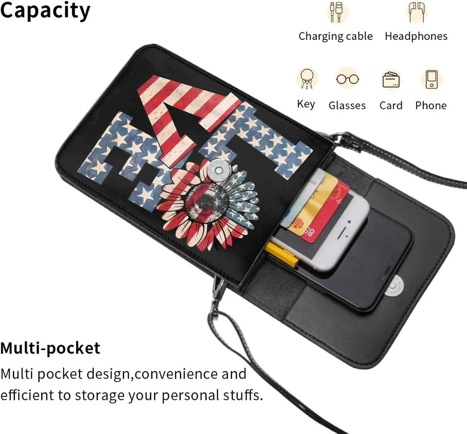 Veterans Day and Eagle USA Flag Cell Phone Purse Small Crossbody Bag For Women Men Wallet Purse With Adjustable Strap
