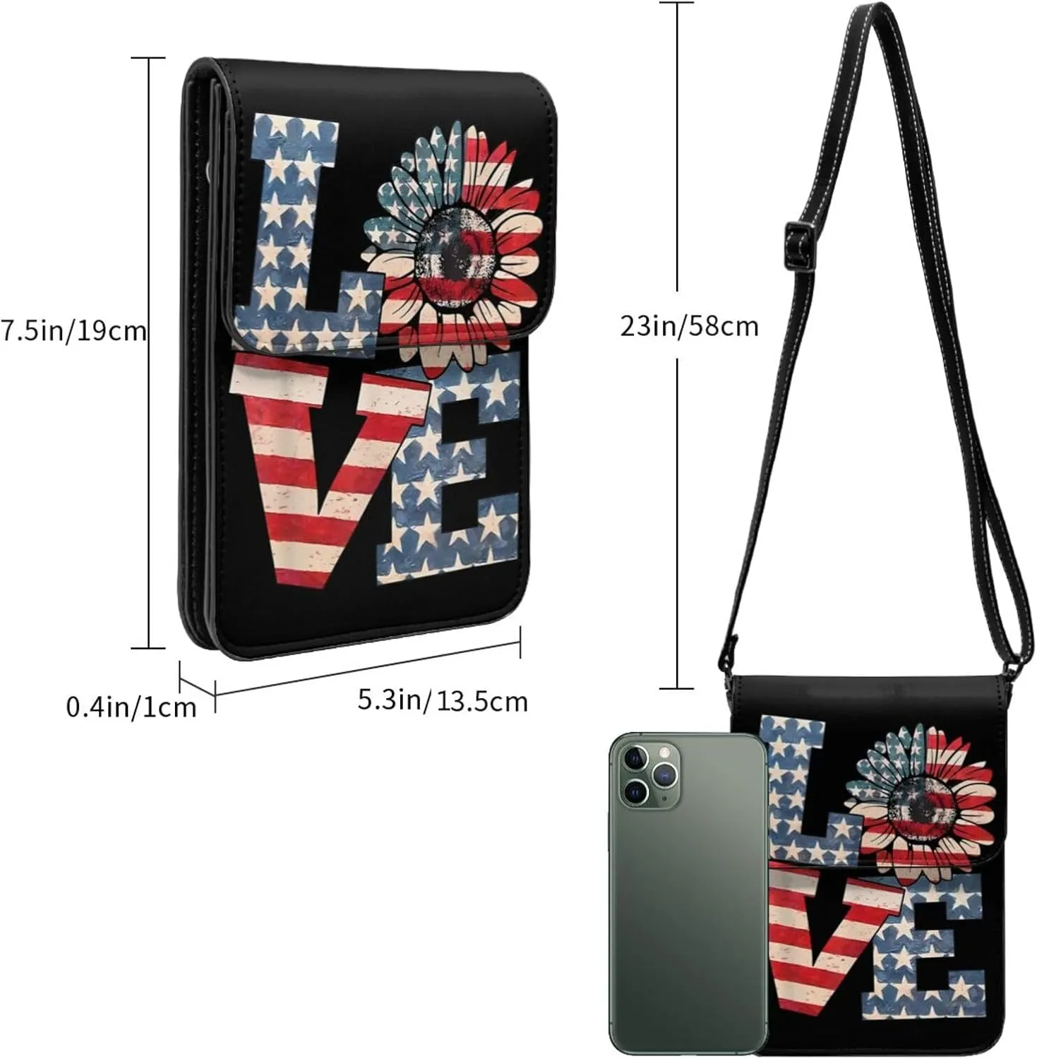 Veterans Day and Eagle USA Flag Cell Phone Purse Small Crossbody Bag For Women Men Wallet Purse With Adjustable Strap