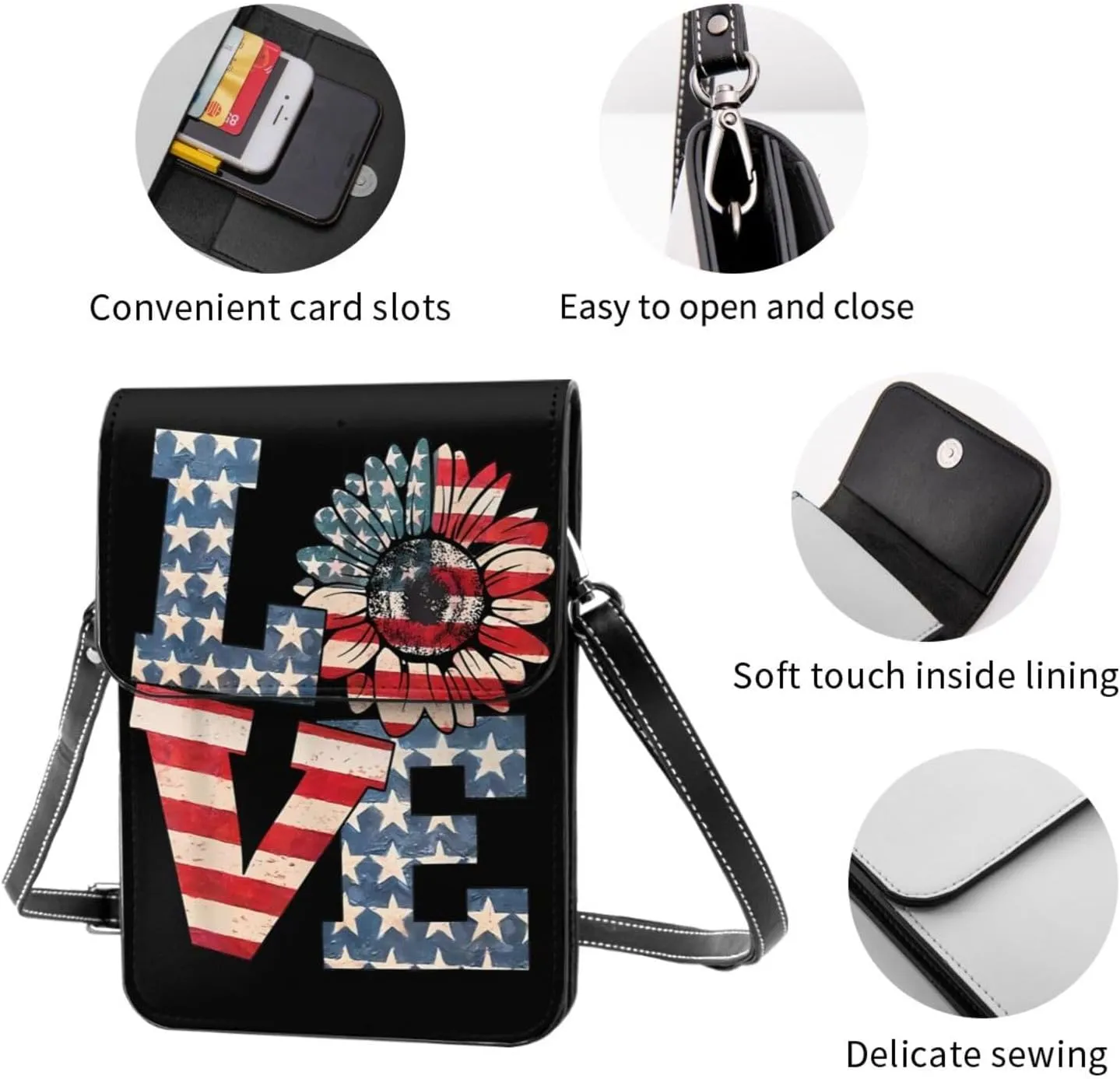 Veterans Day and Eagle USA Flag Cell Phone Purse Small Crossbody Bag For Women Men Wallet Purse With Adjustable Strap