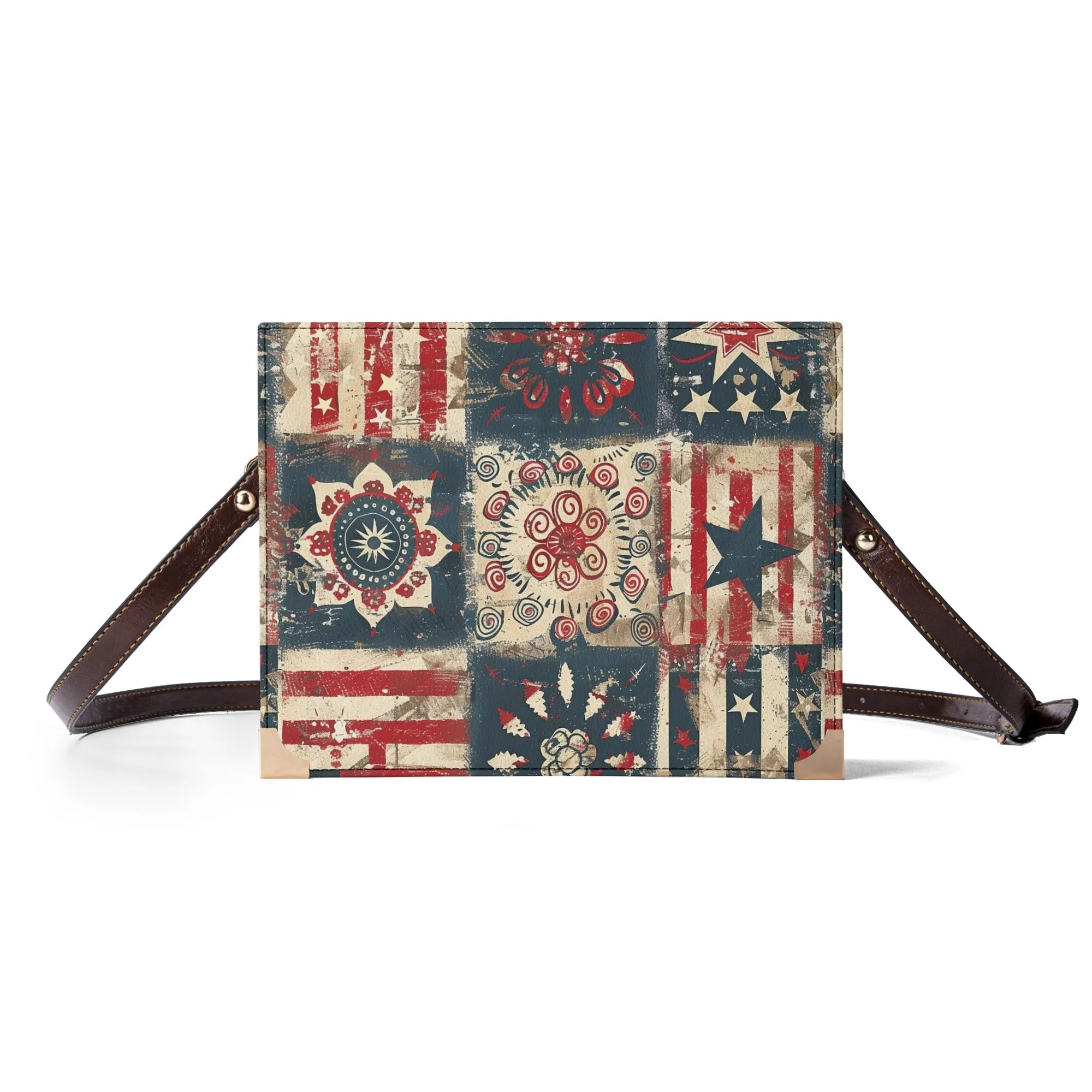 Vintage Americana Book Cover Purse – Patriotic Bible Cover, Folk Art Crossbody Bag