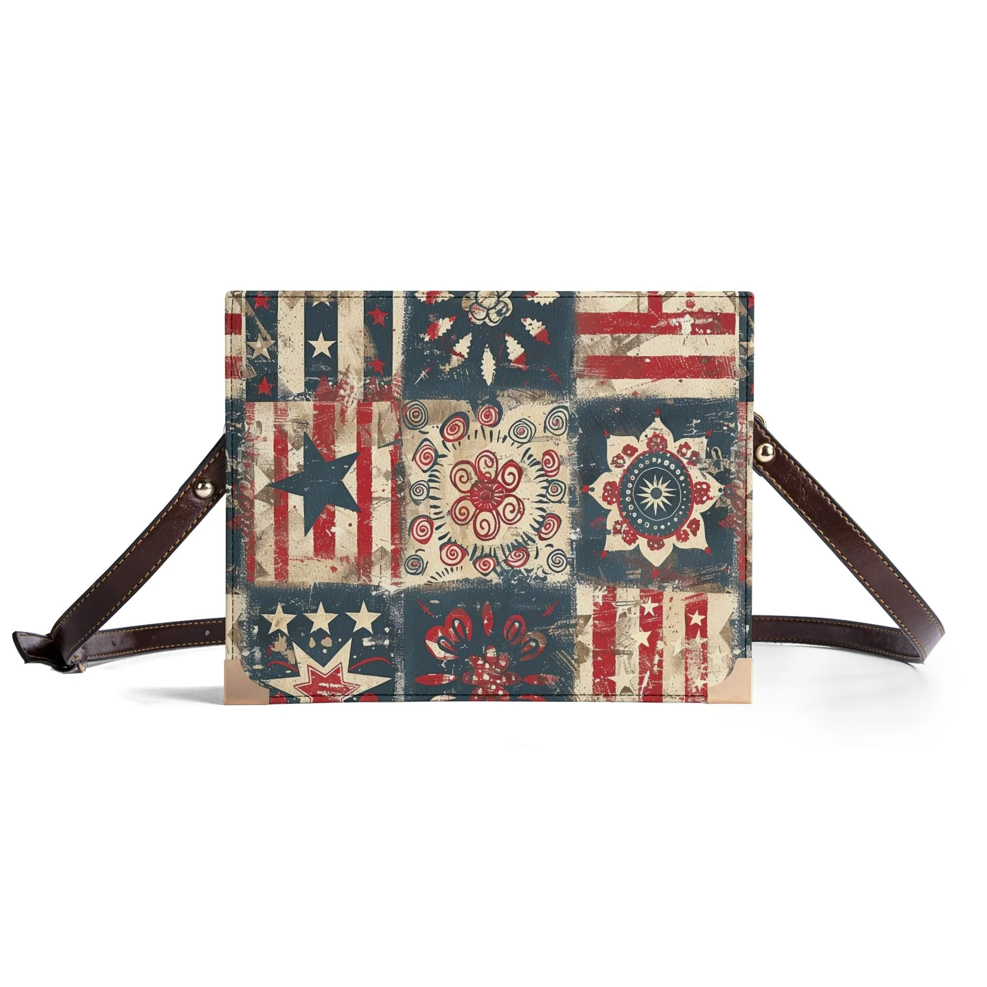 Vintage Americana Book Cover Purse – Patriotic Bible Cover, Folk Art Crossbody Bag
