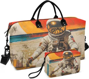 Vintage Astronaut Sit Duffel Bag for Travel Gym Sport, Weekender Travel Bags Carry on Overnight Bag