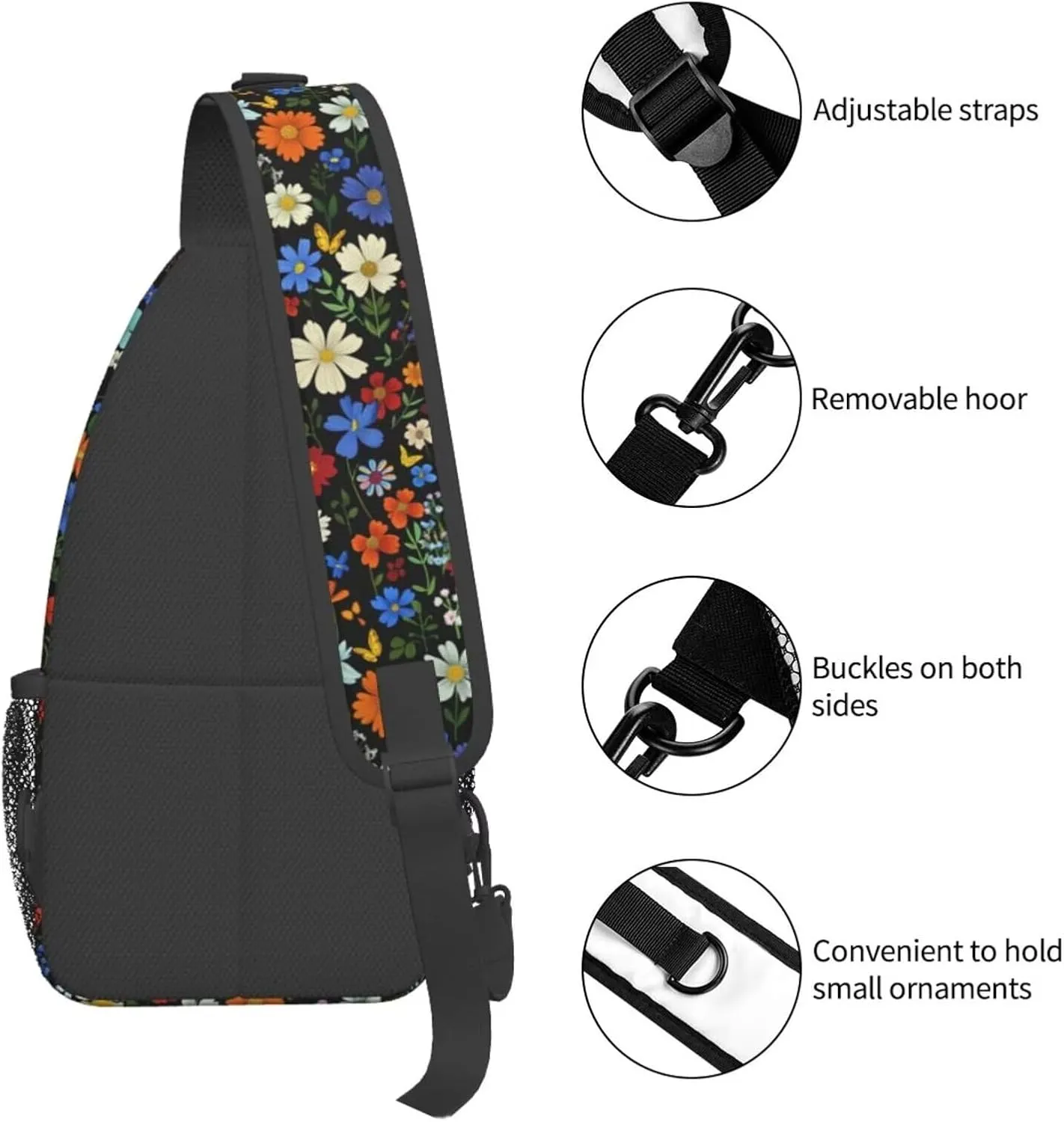 Vintage Floral Sling Backpack Cute Flower Daisy Crossbody Shoulder Chest Bag Hippie Boho Chest Bag Crossbody Bags Mini Daypack