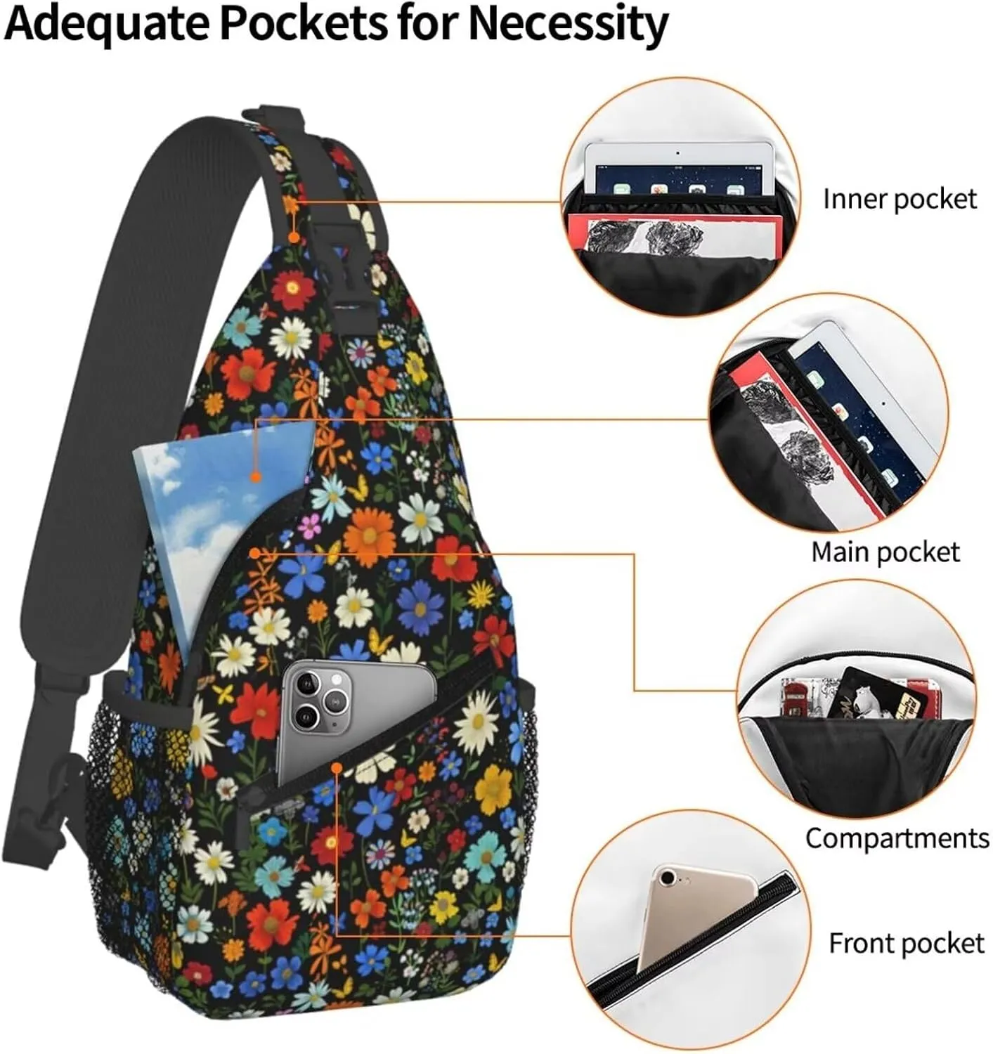 Vintage Floral Sling Backpack Cute Flower Daisy Crossbody Shoulder Chest Bag Hippie Boho Chest Bag Crossbody Bags Mini Daypack