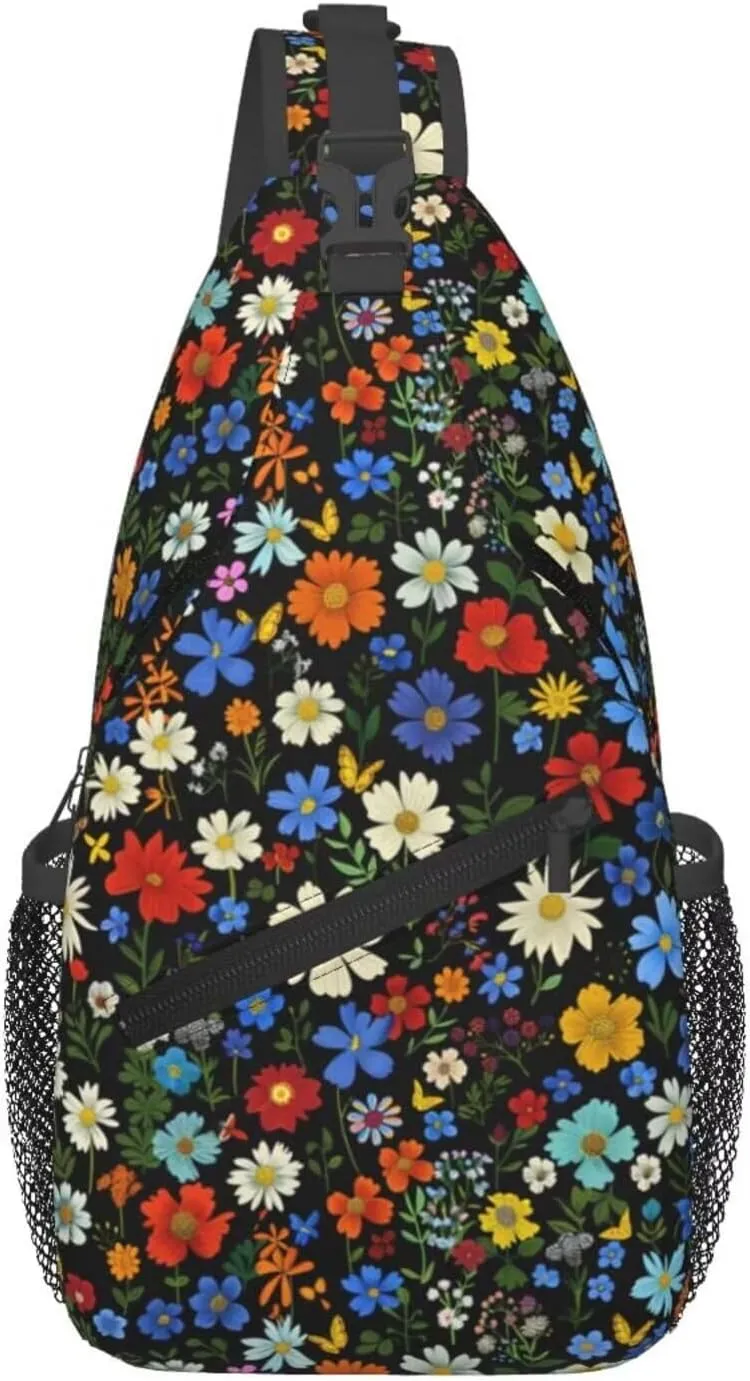 Vintage Floral Sling Backpack Cute Flower Daisy Crossbody Shoulder Chest Bag Hippie Boho Chest Bag Crossbody Bags Mini Daypack