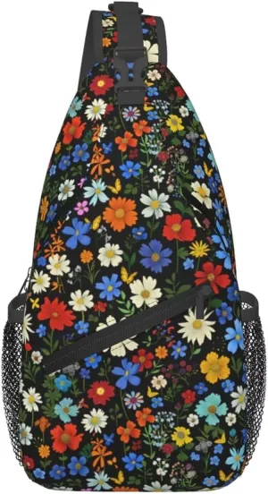 Vintage Floral Sling Backpack Cute Flower Daisy Crossbody Shoulder Chest Bag Hippie Boho Chest Bag Crossbody Bags Mini Daypack