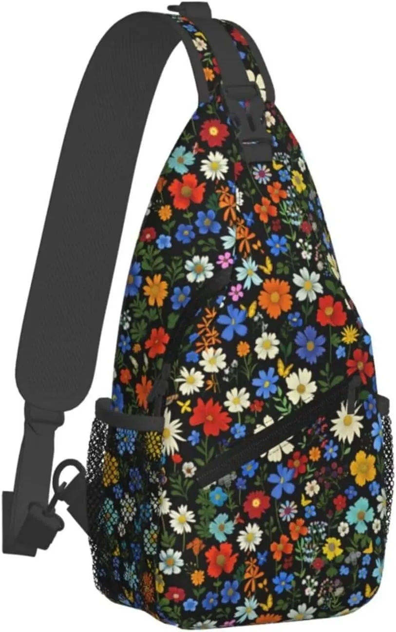 Vintage Floral Sling Backpack Cute Flower Daisy Crossbody Shoulder Chest Bag Hippie Boho Chest Bag Crossbody Bags Mini Daypack