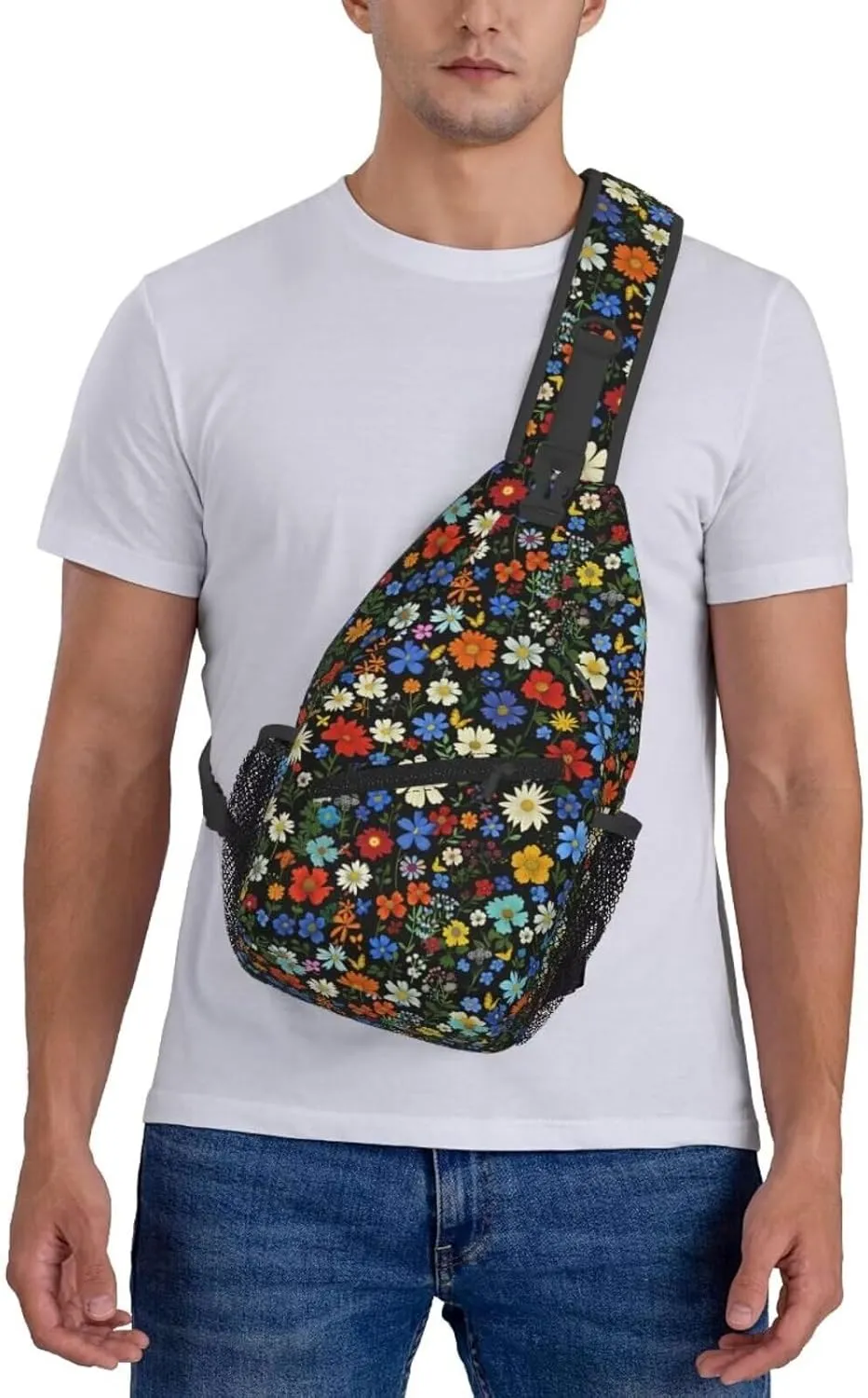 Vintage Floral Sling Backpack Cute Flower Daisy Crossbody Shoulder Chest Bag Hippie Boho Chest Bag Crossbody Bags Mini Daypack