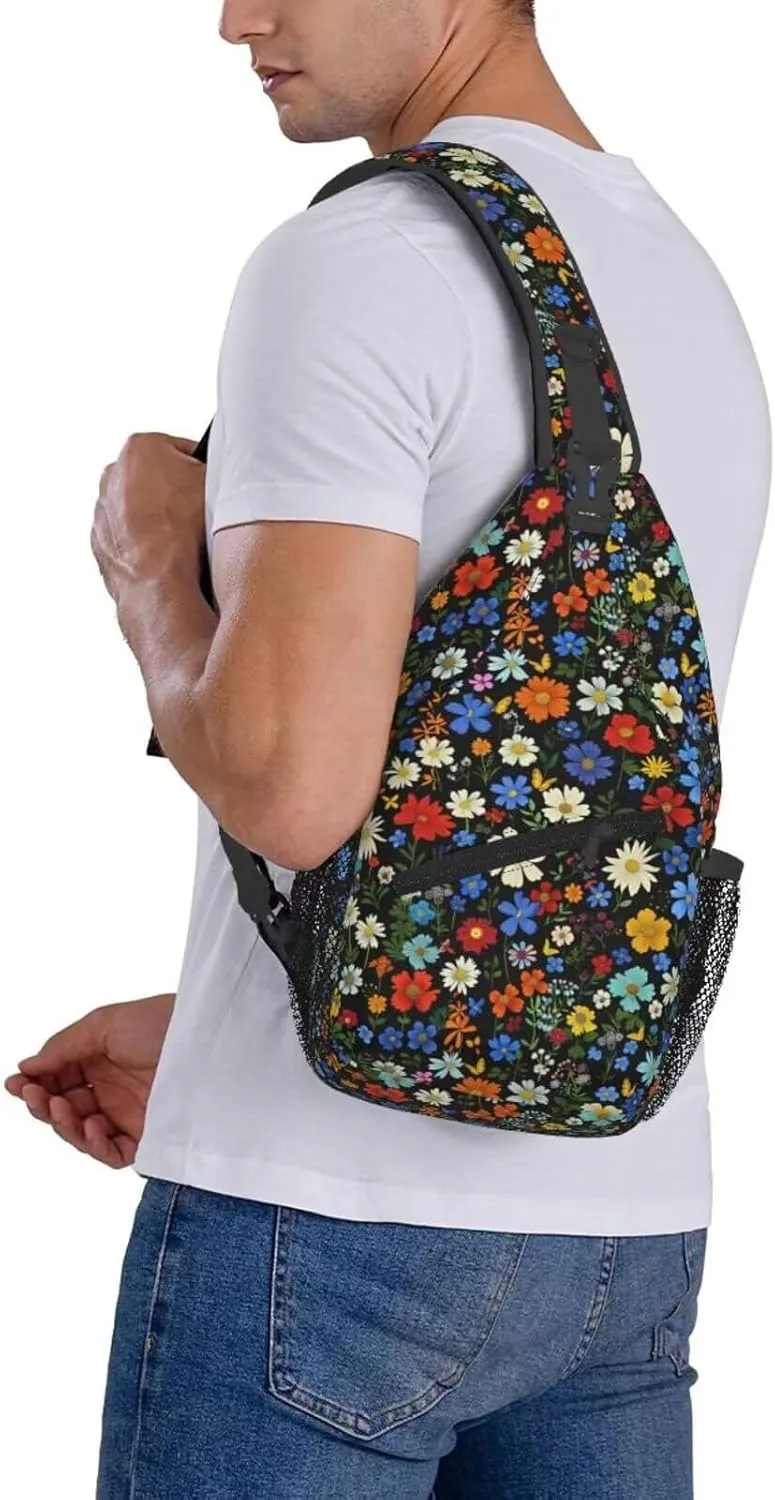 Vintage Floral Sling Backpack Cute Flower Daisy Crossbody Shoulder Chest Bag Hippie Boho Chest Bag Crossbody Bags Mini Daypack