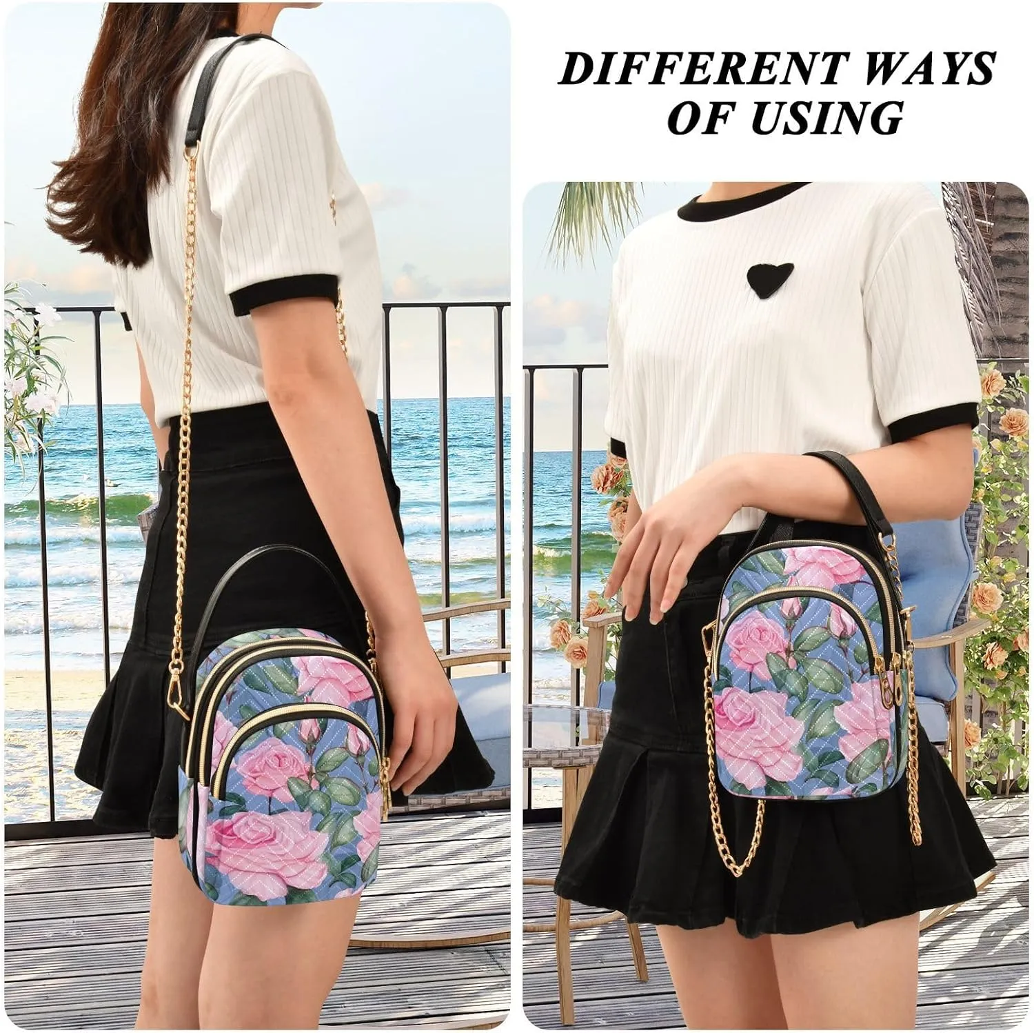 Vintage Roses on a White Womens Crossbody Bags, Handbag with Shoulder Strap, Fall Crossbody Purse