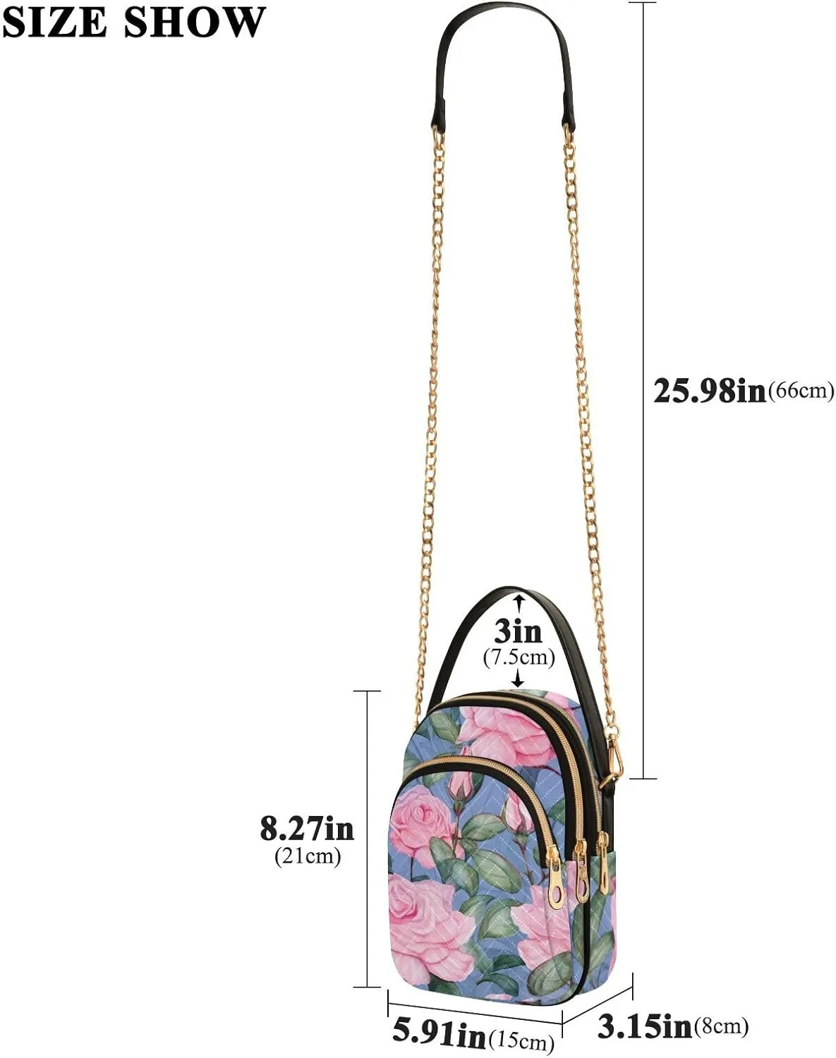 Vintage Roses on a White Womens Crossbody Bags, Handbag with Shoulder Strap, Fall Crossbody Purse