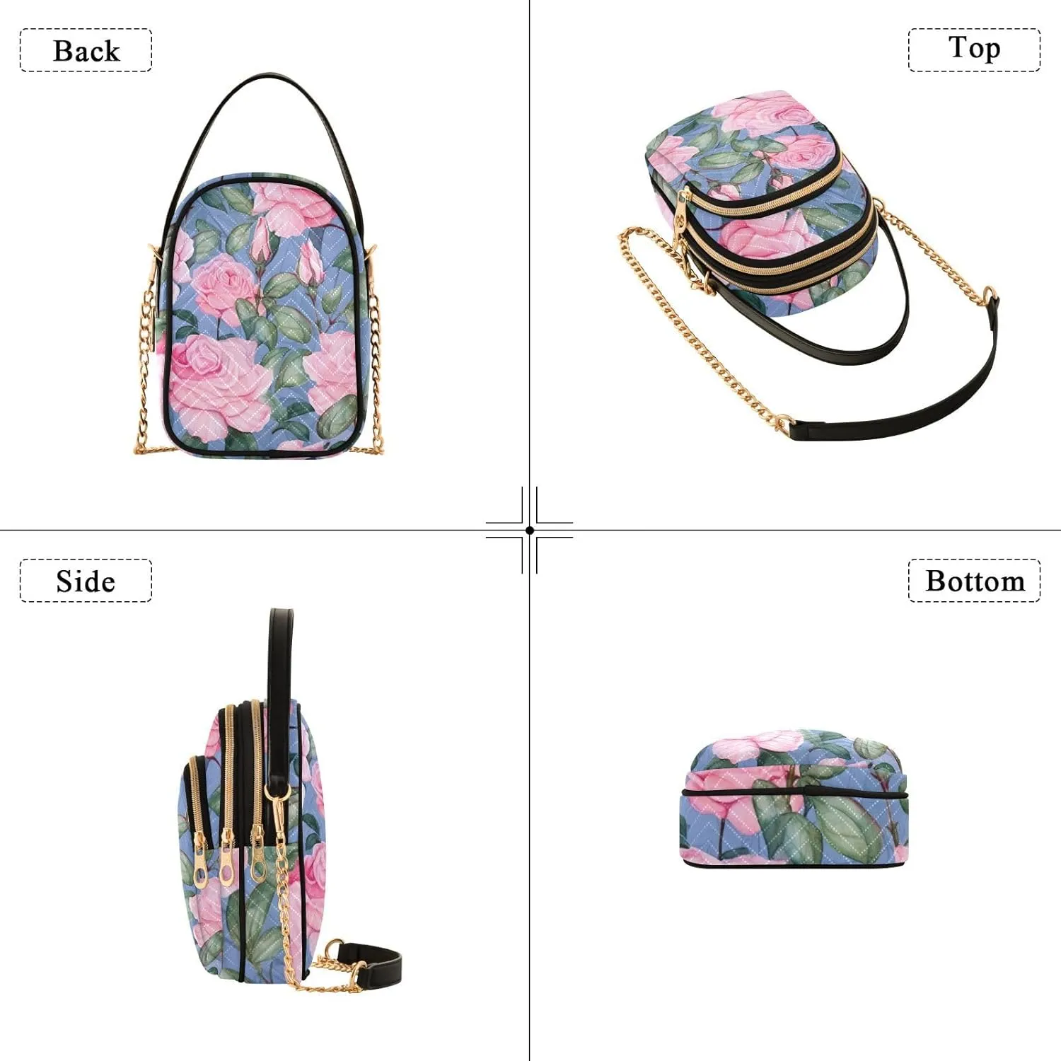Vintage Roses on a White Womens Crossbody Bags, Handbag with Shoulder Strap, Fall Crossbody Purse