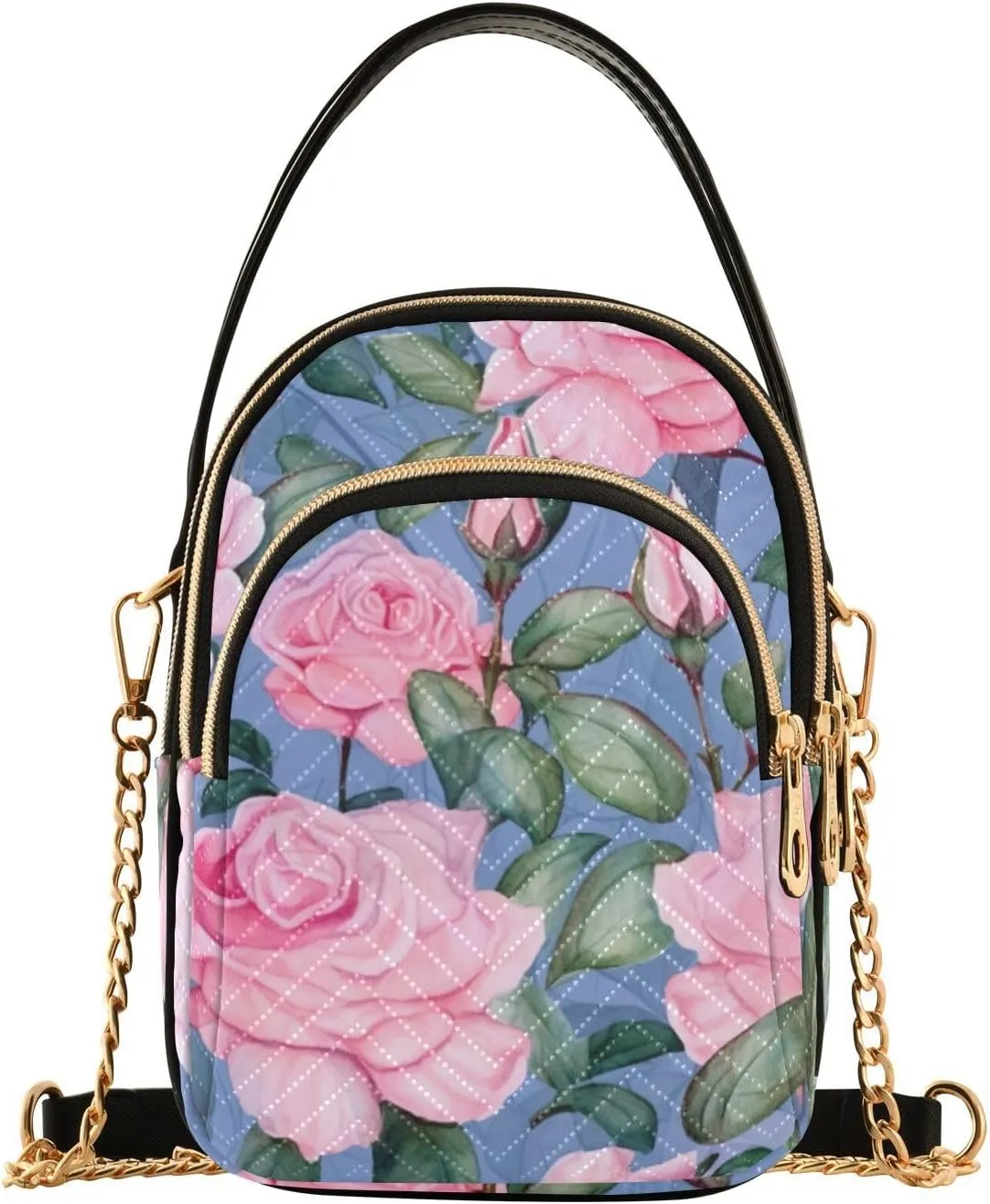 Vintage Roses on a White Womens Crossbody Bags, Handbag with Shoulder Strap, Fall Crossbody Purse