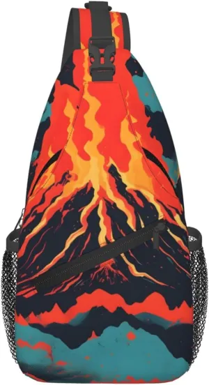 Volcano Print Sling Bag Crossbody Shoulder Backpack Chest Pack for Hiking Travel Climbing