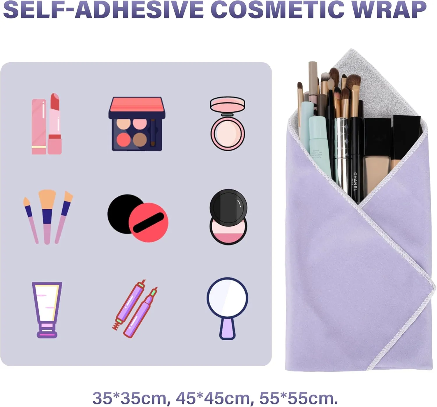 Walking Way Self Adhesive Magic Cloth Makeup Bag, Portable Protective Cosmetic Pouch, Camera Lens Wrap, Travel Organizer for Beauty Essentials, Travel, Gifts & Daily Use (lightpurple, 17.71 inch)