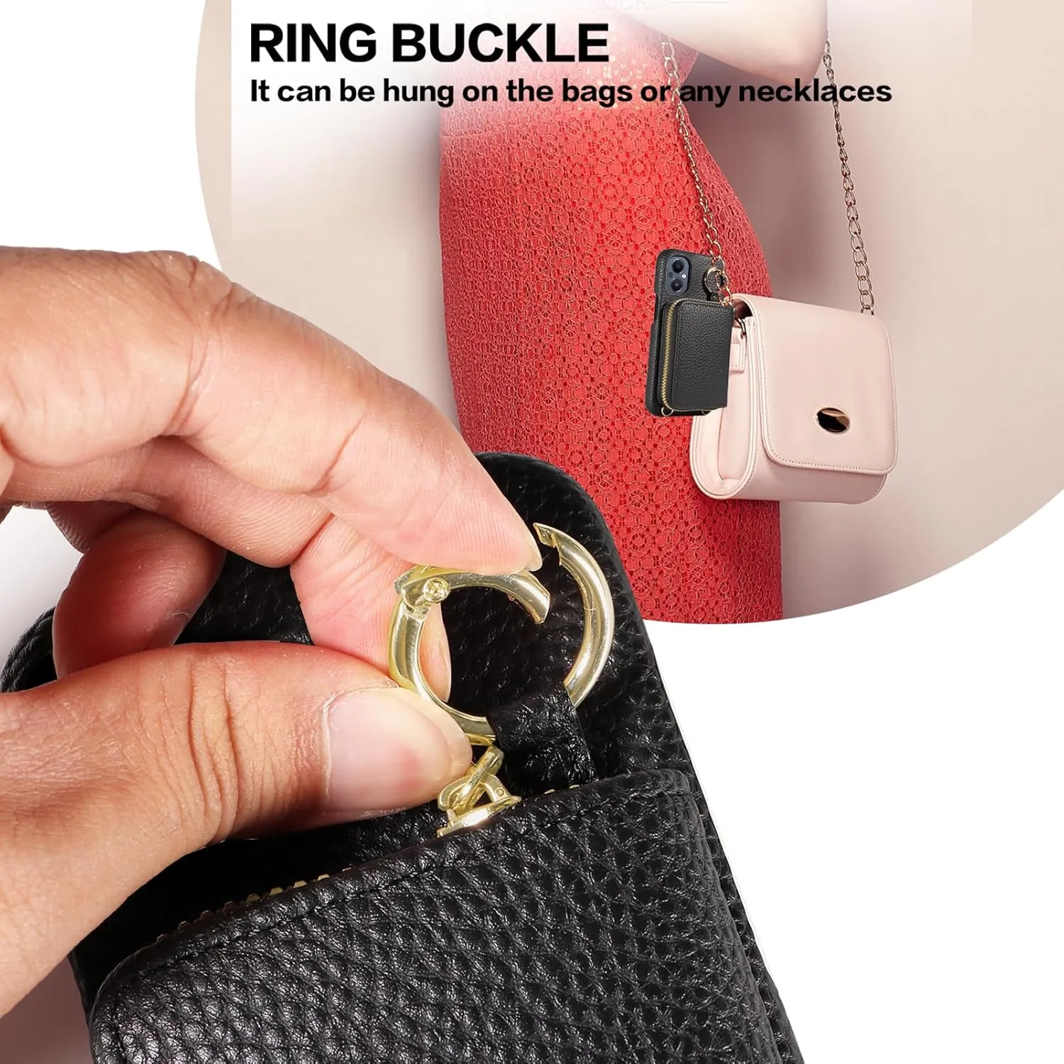 Wallet Case for OnePlus Nord N20 5G with Shoulder Strap Ring Buckle, Zipper Flip Organ Purse, Credit Card Holder StandPhone Cover for One Plus N 20 G5 1 Plus 20N 1plus One  1  N205G Women Black