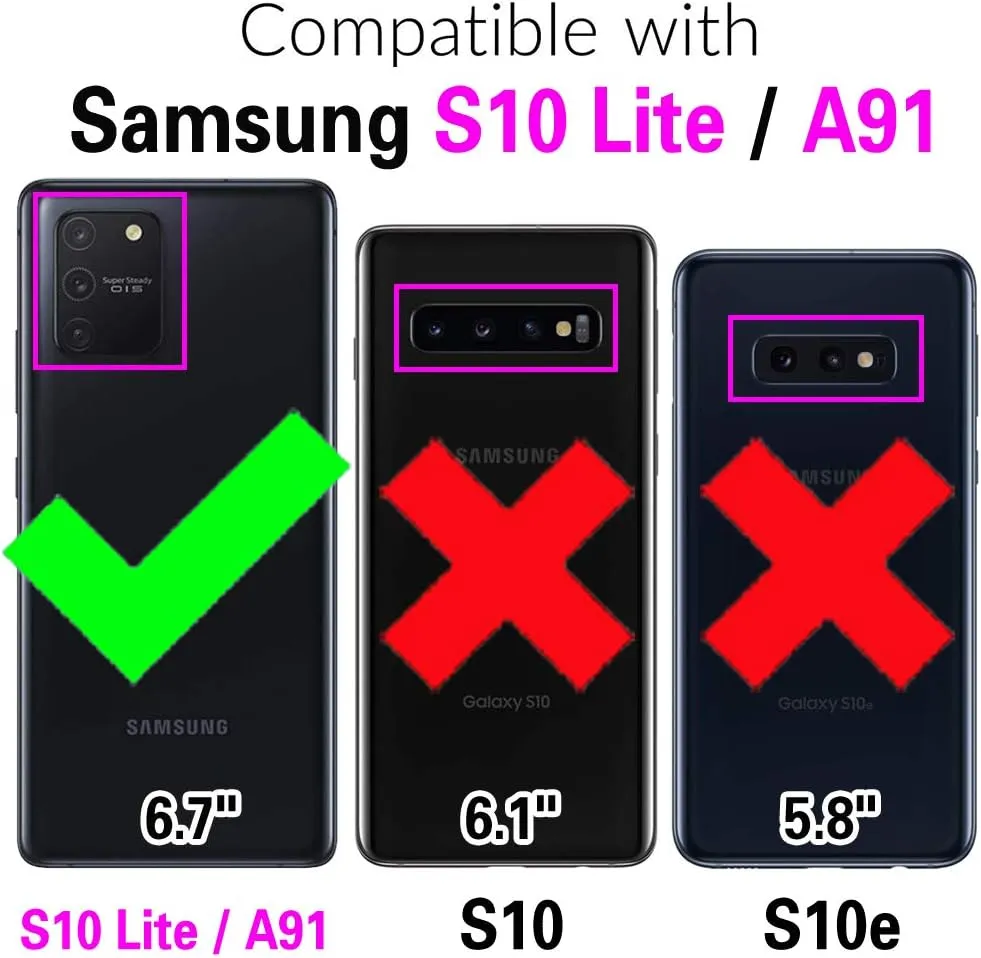 Wallet Case for Samsung Galaxy S10 Lite with Shoulder Strap Ring Buckle, Luxury PU Leather Zipper Organ Purse, Credit Card Holder Stand Cell Phone Cover for S10lite S 10 10s A91 Women Men White