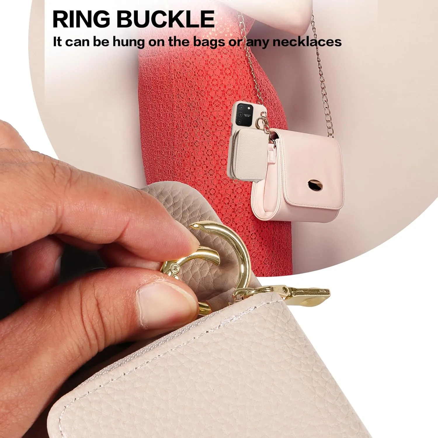 Wallet Case for Samsung Galaxy S10 Lite with Shoulder Strap Ring Buckle, Luxury PU Leather Zipper Organ Purse, Credit Card Holder Stand Cell Phone Cover for S10lite S 10 10s A91 Women Men White