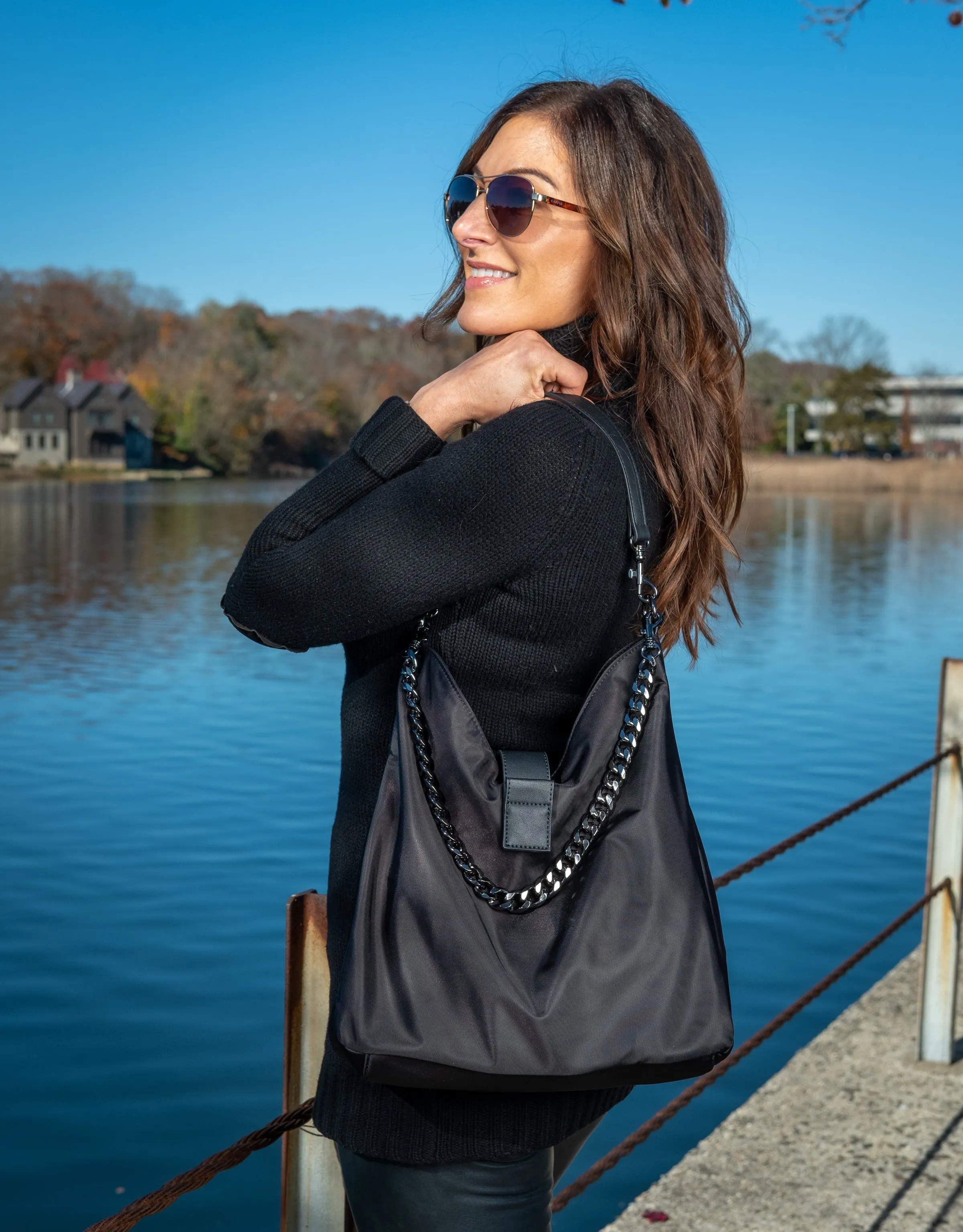 WanderFull Black HydroHobo Bag with Gunmetal Accents