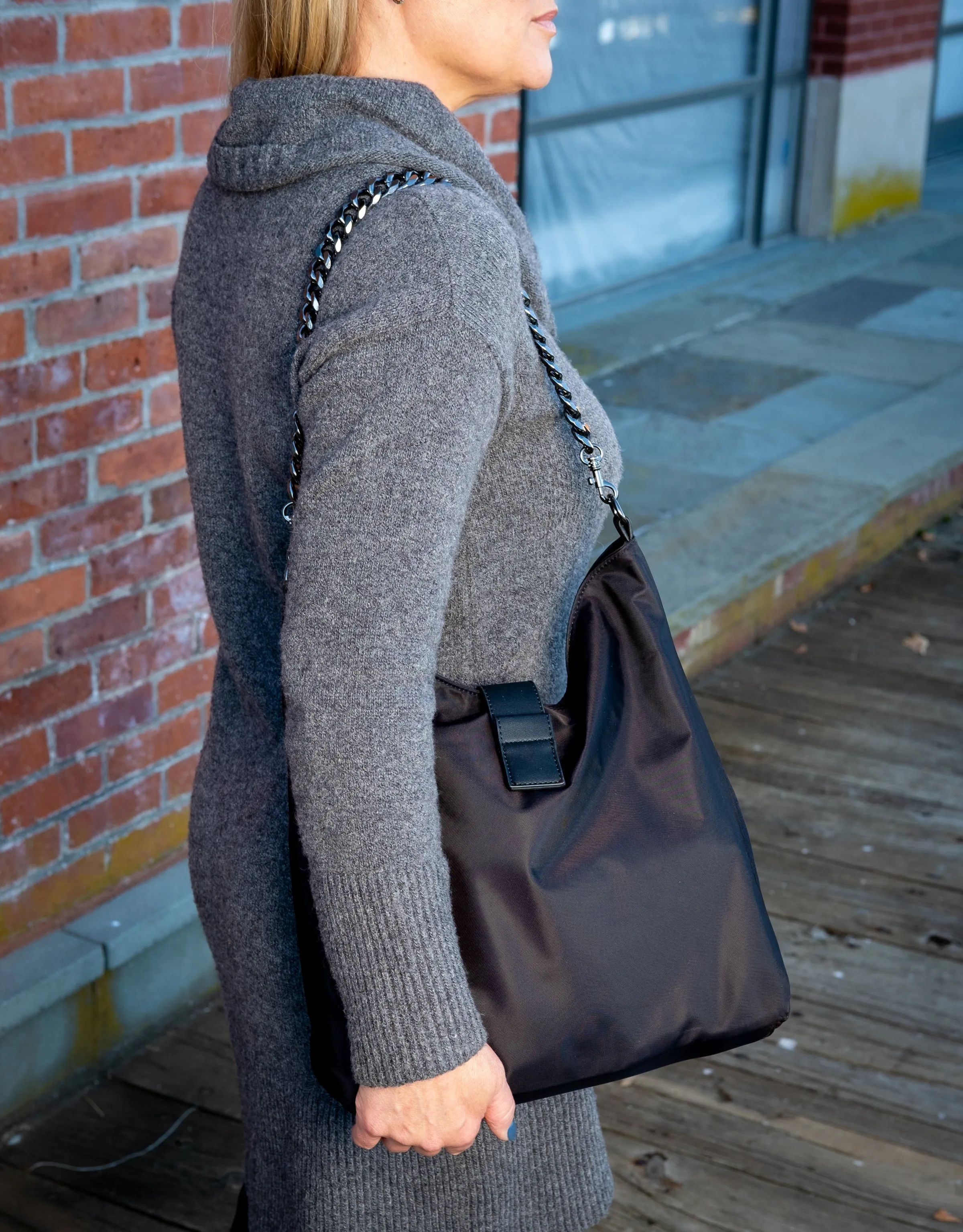 WanderFull Black HydroHobo Bag with Gunmetal Accents