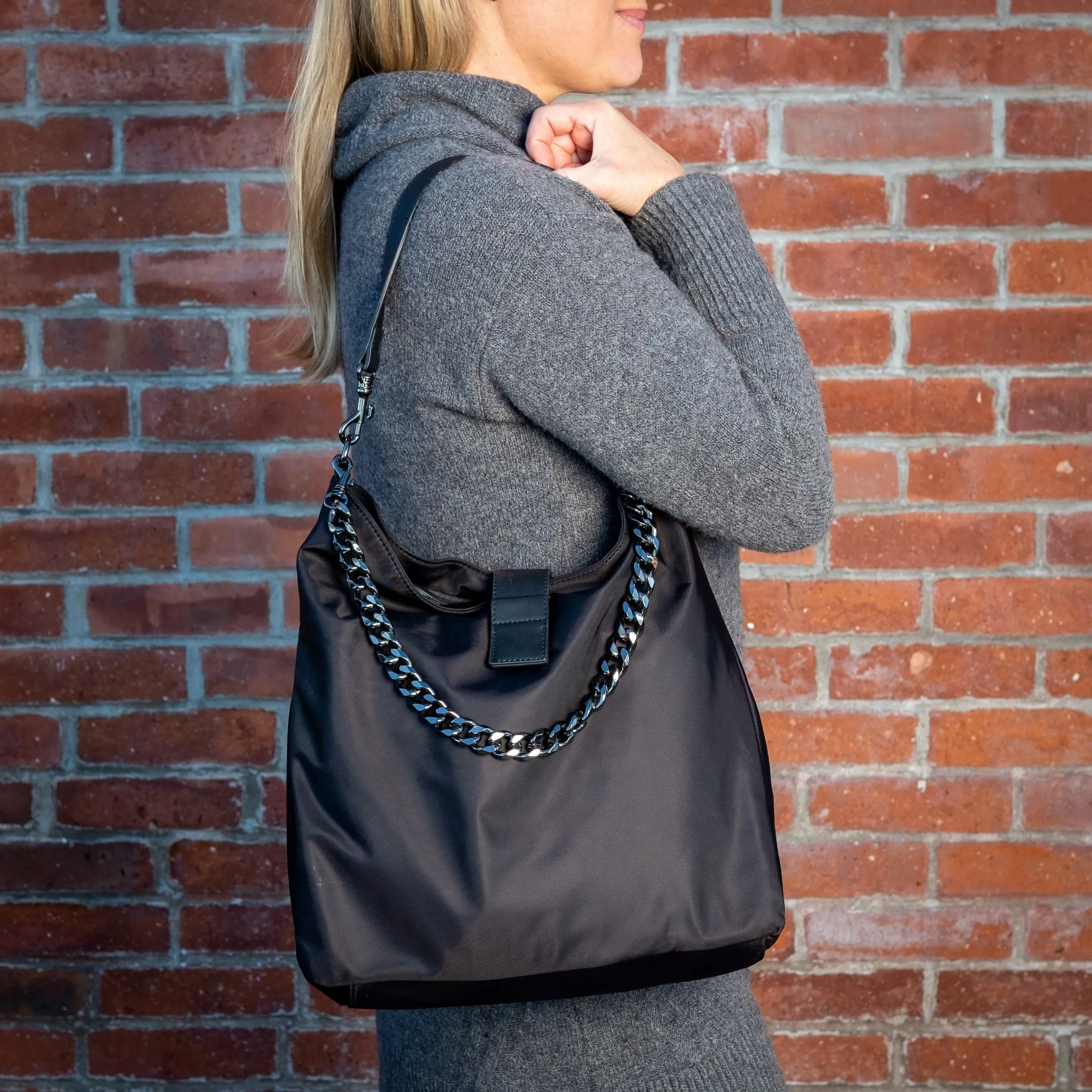 WanderFull Black HydroHobo Bag with Gunmetal Accents