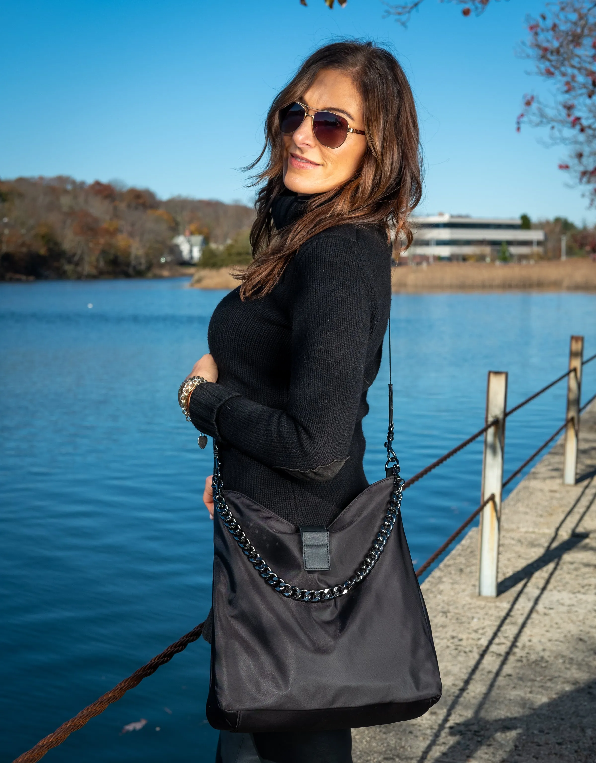 WanderFull Black HydroHobo Bag with Gunmetal Accents