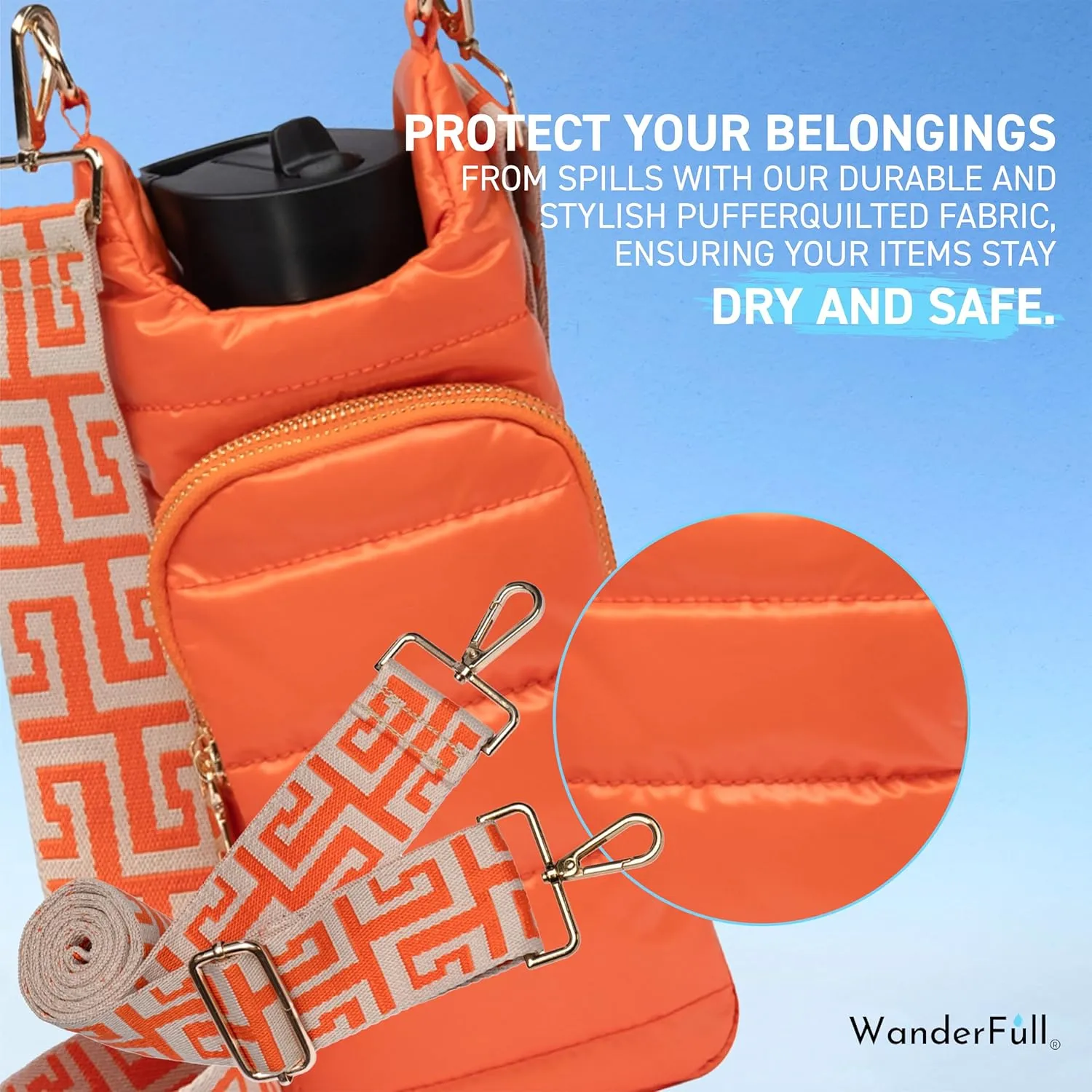 WanderFull® Original HydroBag®, Water Bottle Holder with Strap, Hands-Free Crossbody Water Bottle Carrier Bag w/Phone Pocket