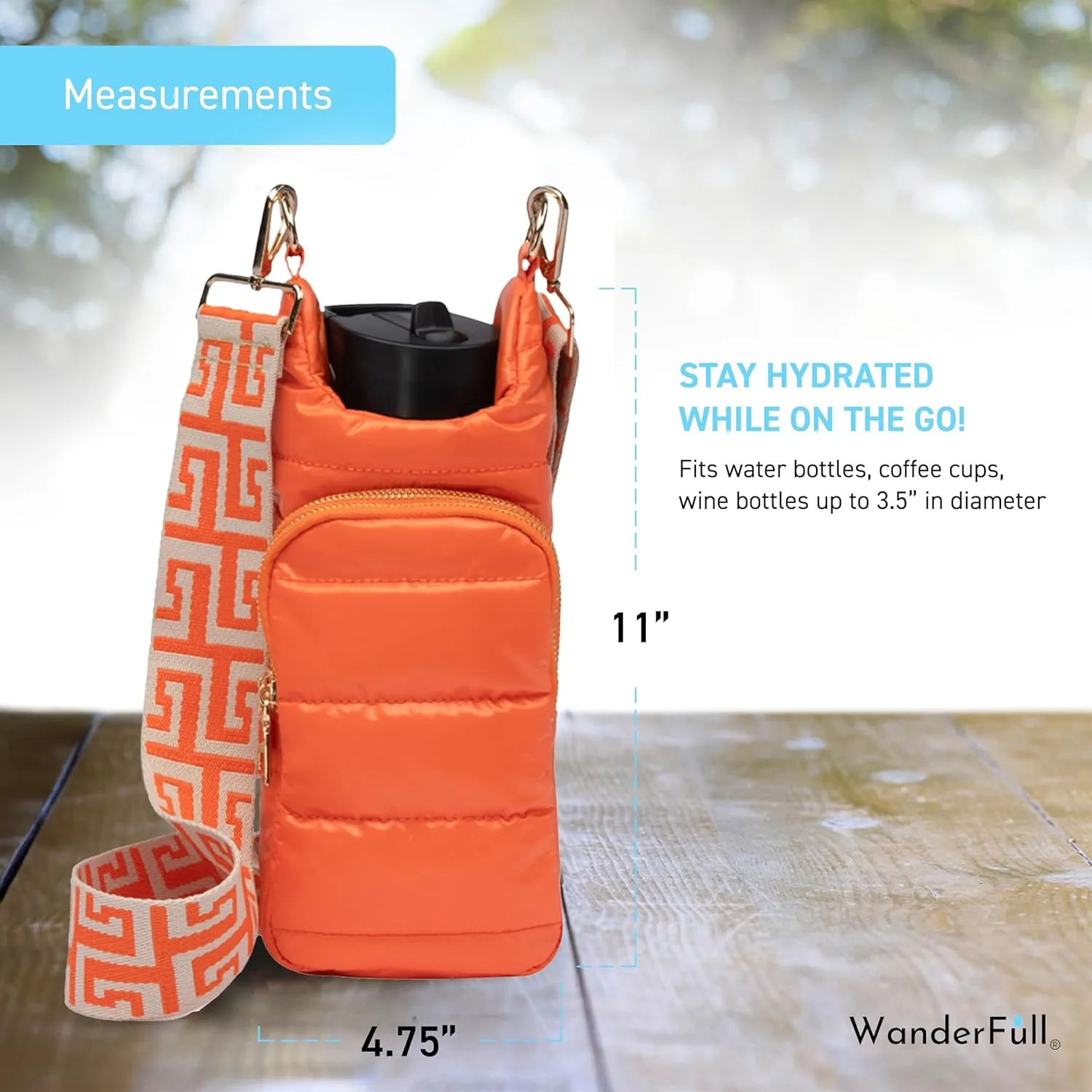 WanderFull® Original HydroBag®, Water Bottle Holder with Strap, Hands-Free Crossbody Water Bottle Carrier Bag w/Phone Pocket
