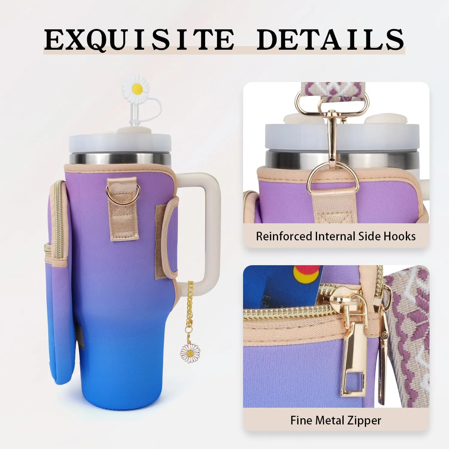 Water Bottle Carrier Bag, Crossbody Bag with Phone Pocket for Stanley 40oz,Tumbler Holder Pouch with Adjustable Shoulder Strap Cup Accessories for Hiking Camping Fishing Travelling