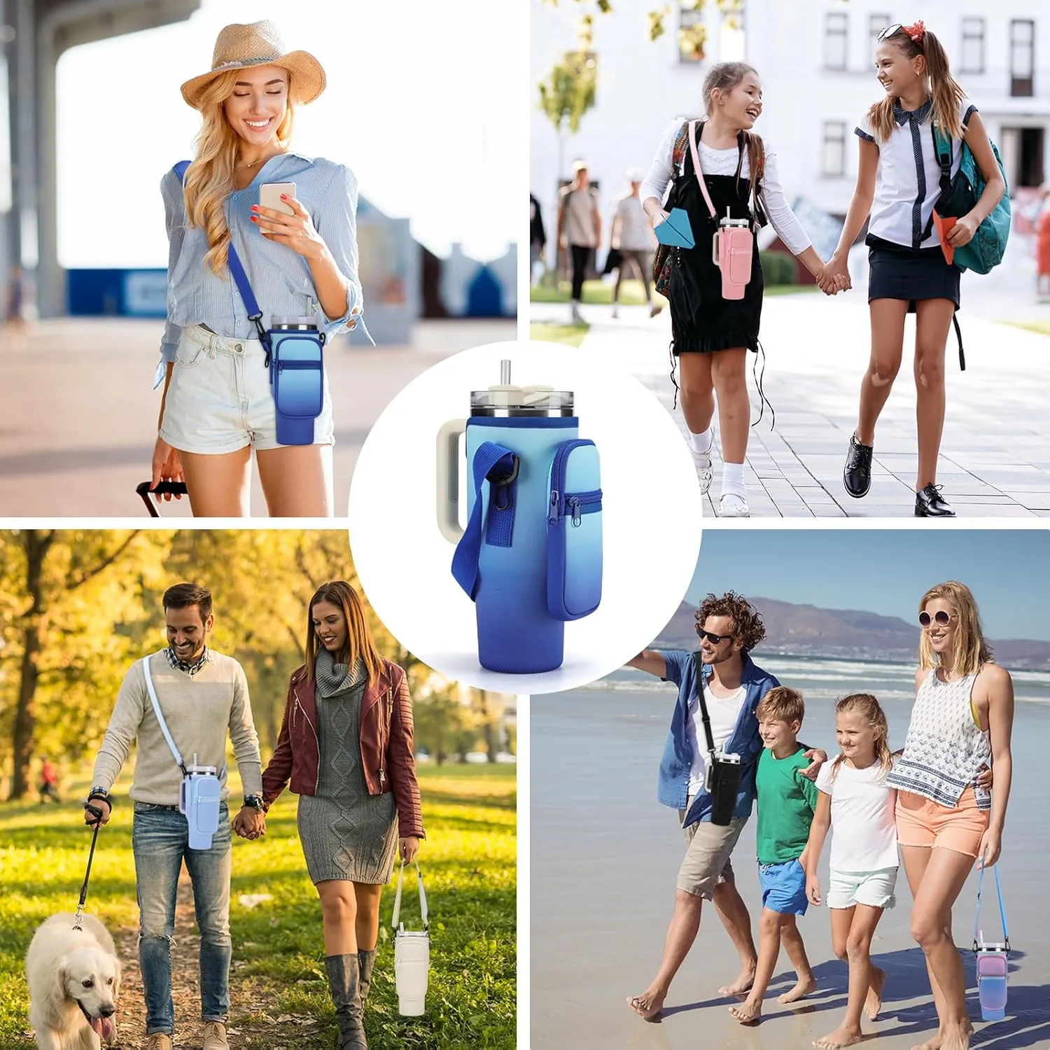 Water Bottle Carrier Bag for Stanley 40/30 oz Tumbler with Phone Pocket Neoprene Water Bottle Holder with Shoulder & Handheld Strap Stanley Cup Accessories