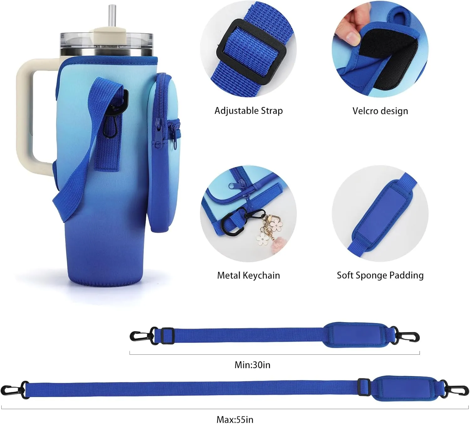 Water Bottle Carrier Bag for Stanley 40/30 oz Tumbler with Phone Pocket Neoprene Water Bottle Holder with Shoulder & Handheld Strap Stanley Cup Accessories