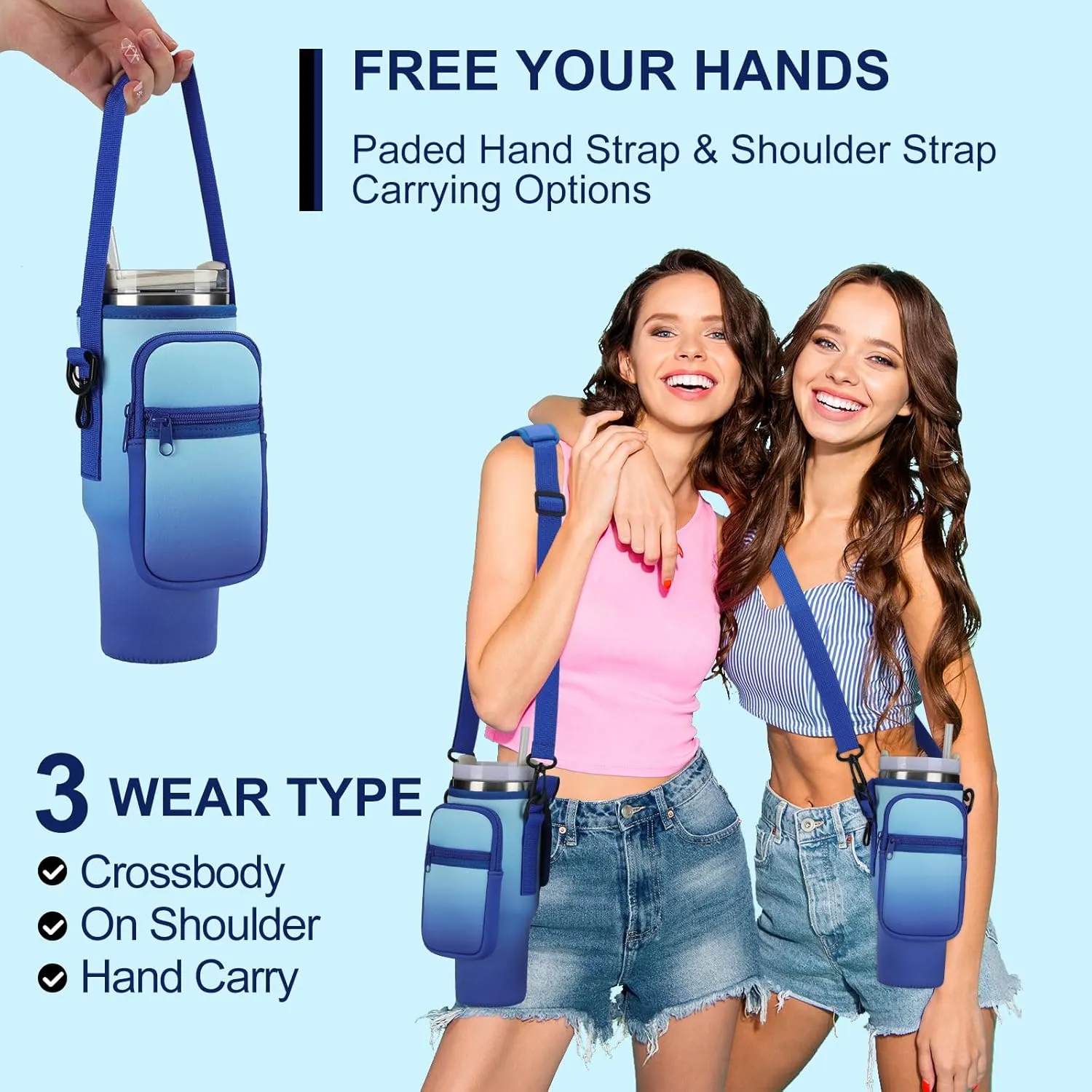 Water Bottle Carrier Bag for Stanley 40/30 oz Tumbler with Phone Pocket Neoprene Water Bottle Holder with Shoulder & Handheld Strap Stanley Cup Accessories