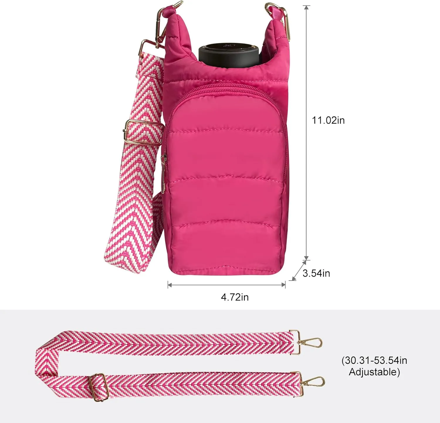 Water Bottle Carrier Bag - Quilted Crossbody Water Bottle Holder with Strap, Stylish Puffer Tote Bag for Water Bottle