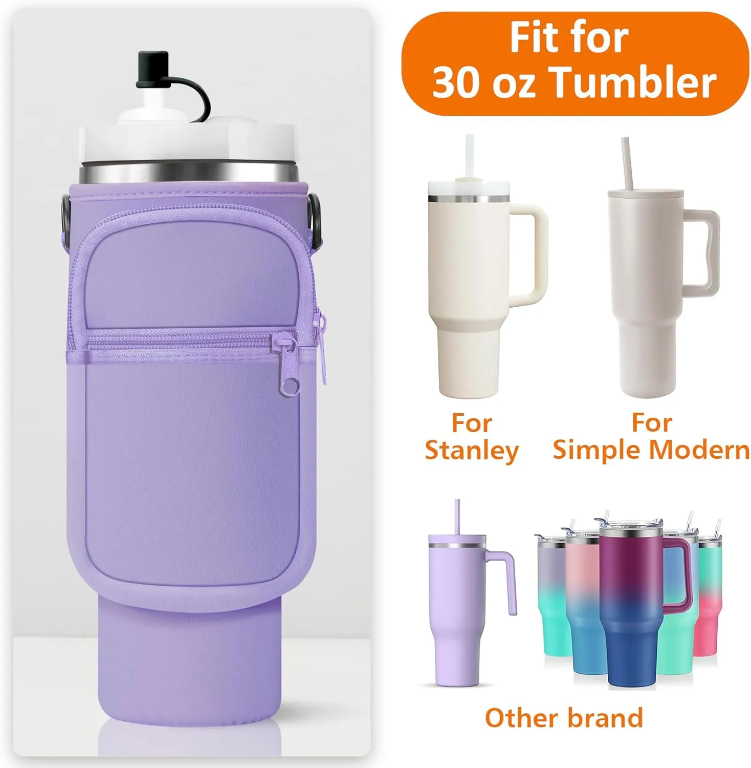Water Bottle Carrier Bag with Paracord Handle for Stanley 40/30 oz Tumbler Neoprene Insulated Mug Sleeve Pouch with 2 Pockets & Adjustable Strap & Straw Cover for Stanley Cup Accessories