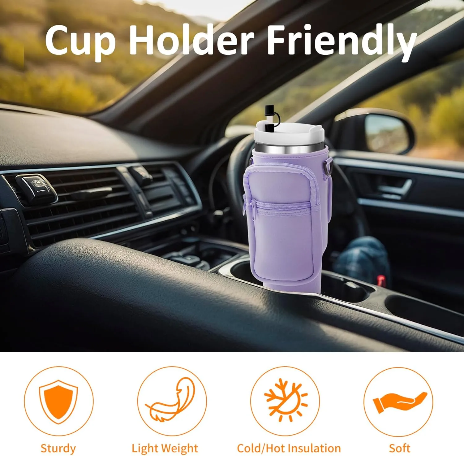 Water Bottle Carrier Bag with Paracord Handle for Stanley 40/30 oz Tumbler Neoprene Insulated Mug Sleeve Pouch with 2 Pockets & Adjustable Strap & Straw Cover for Stanley Cup Accessories
