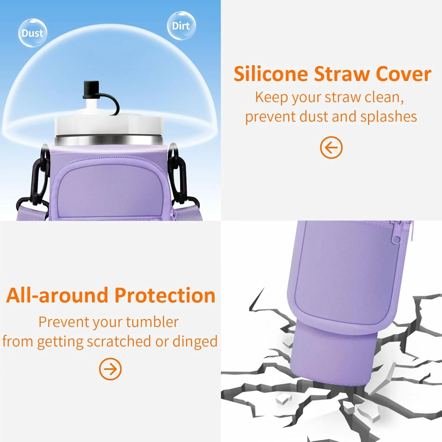 Water Bottle Carrier Bag with Paracord Handle for Stanley 40/30 oz Tumbler Neoprene Insulated Mug Sleeve Pouch with 2 Pockets & Adjustable Strap & Straw Cover for Stanley Cup Accessories