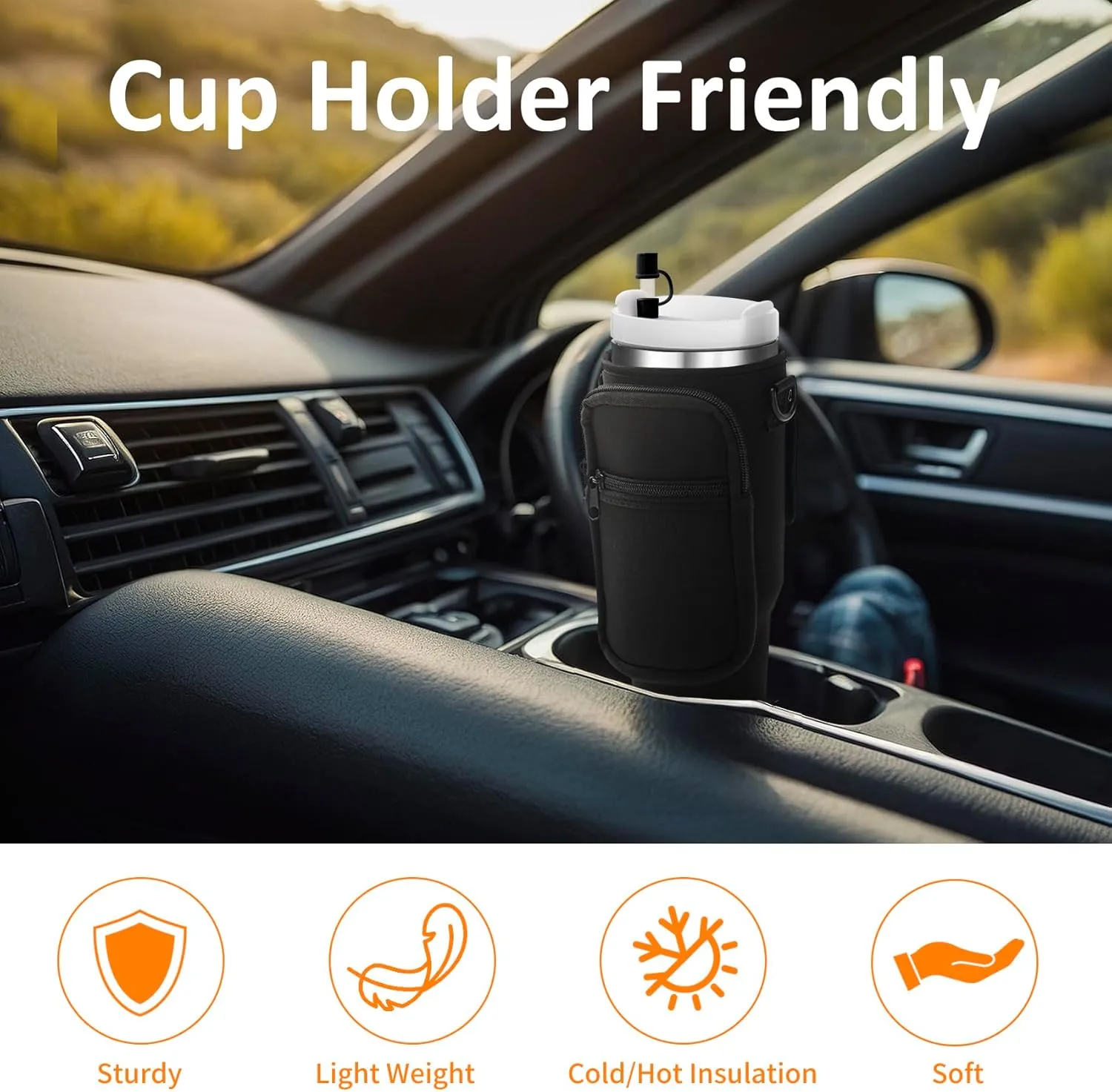 Water Bottle Carrier Bag with Paracord Handle for Stanley 40/30 oz Tumbler Neoprene Insulated Mug Sleeve Pouch with 2 Pockets & Adjustable Strap & Straw Cover for Stanley Cup Accessories