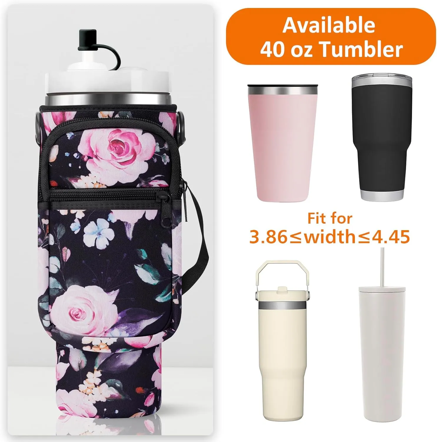 Water Bottle Carrier Bag with Paracord Handle for Stanley 40/30 oz Tumbler Neoprene Insulated Mug Sleeve Pouch with 2 Pockets & Adjustable Strap & Straw Cover for Stanley Cup Accessories
