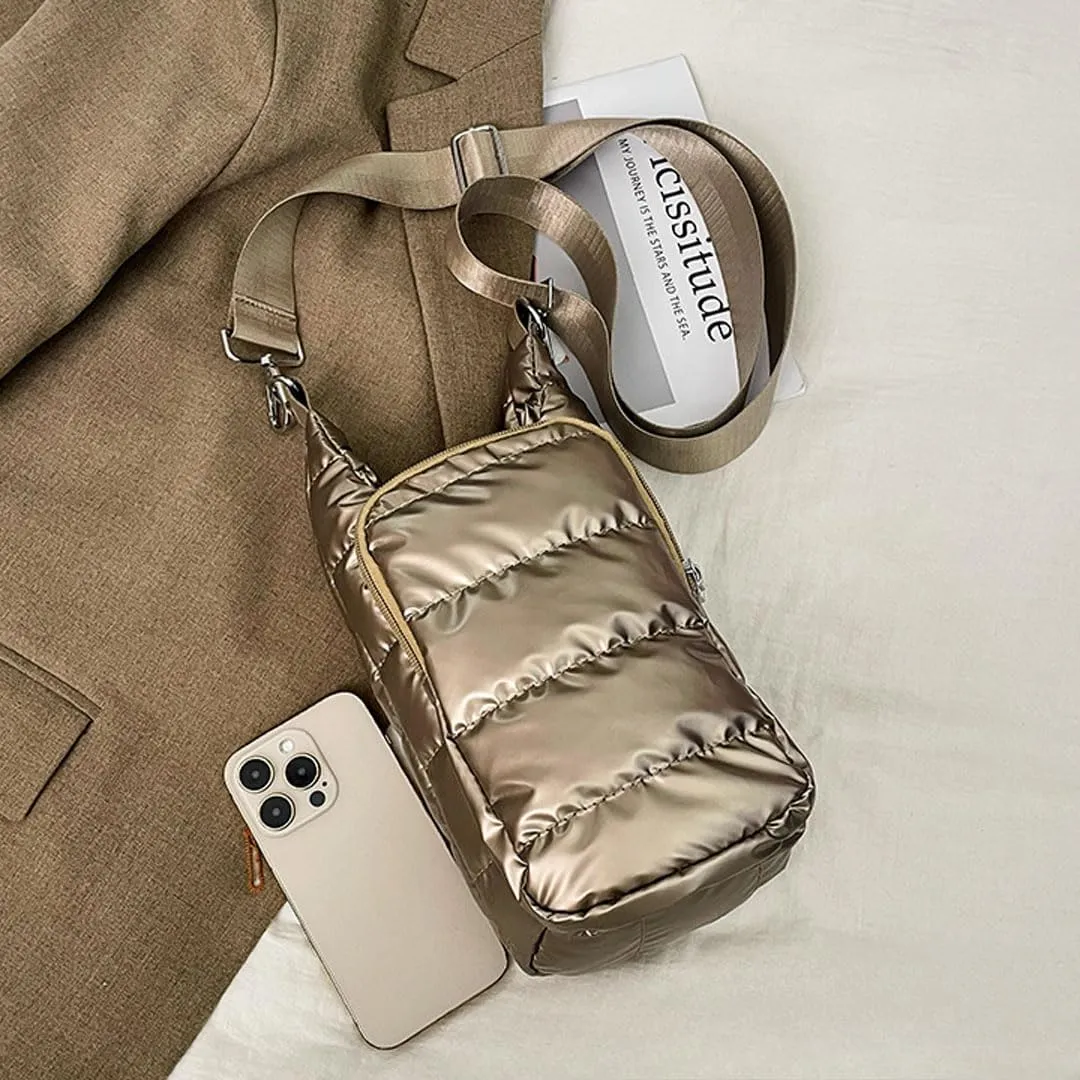 Water Bottle Carrier Bag with Phone Pocket Puffer Tote Bag Quilted Crossbody Shoulder Bag Water Bottle Holder with Strap