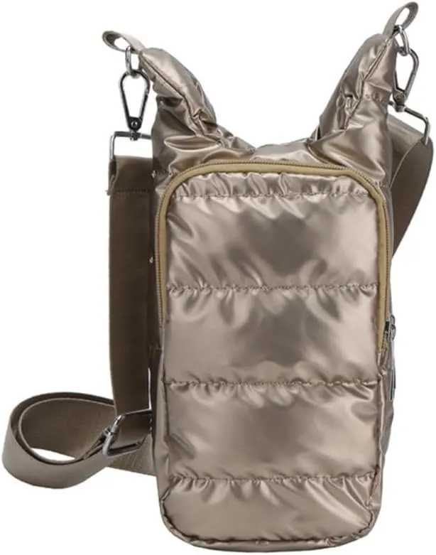 Water Bottle Carrier Bag with Phone Pocket Puffer Tote Bag Quilted Crossbody Shoulder Bag Water Bottle Holder with Strap